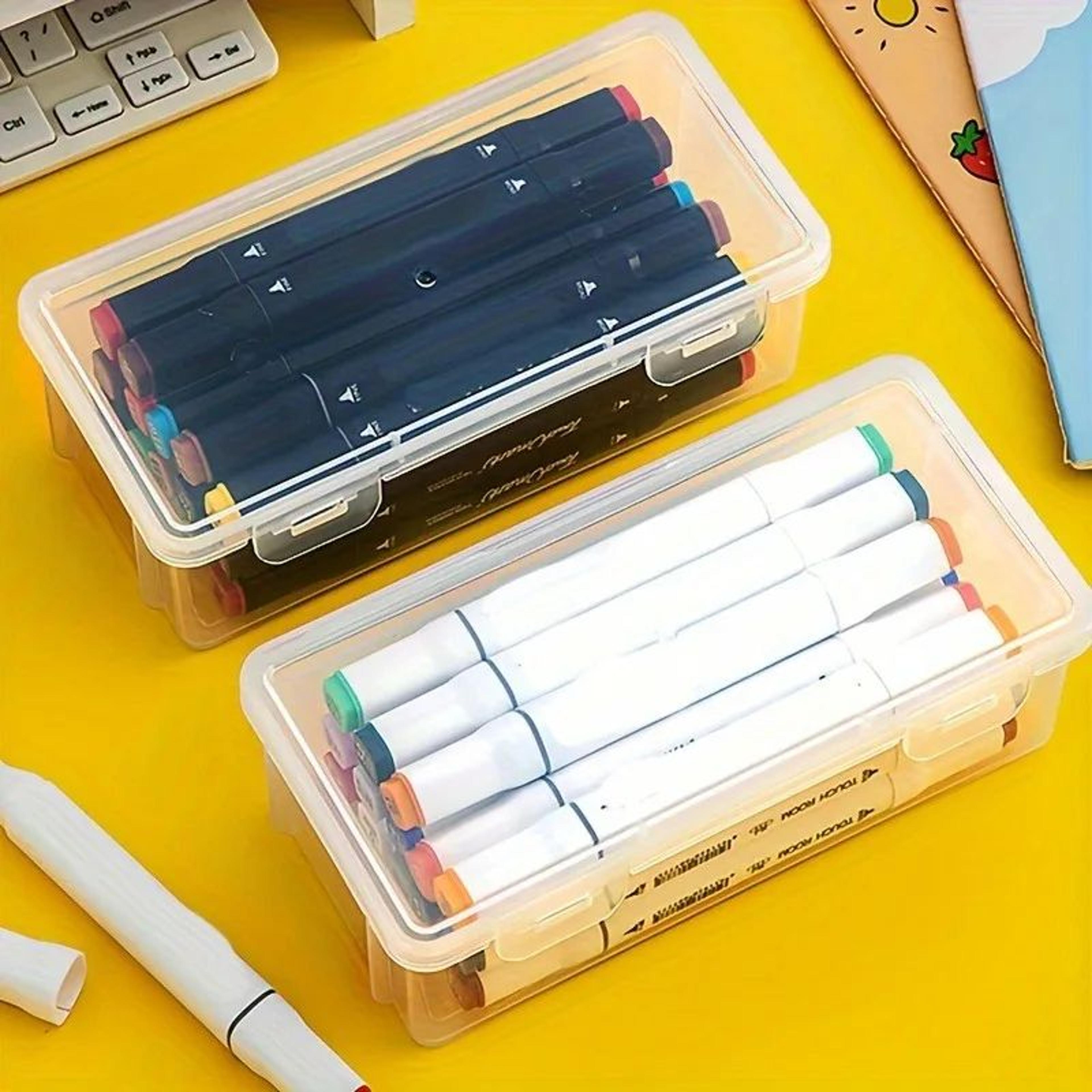 2pcs Large Capacity Pencil Boxes  Transparent Portable Plastic Pen Holders  Art Supply Storage For