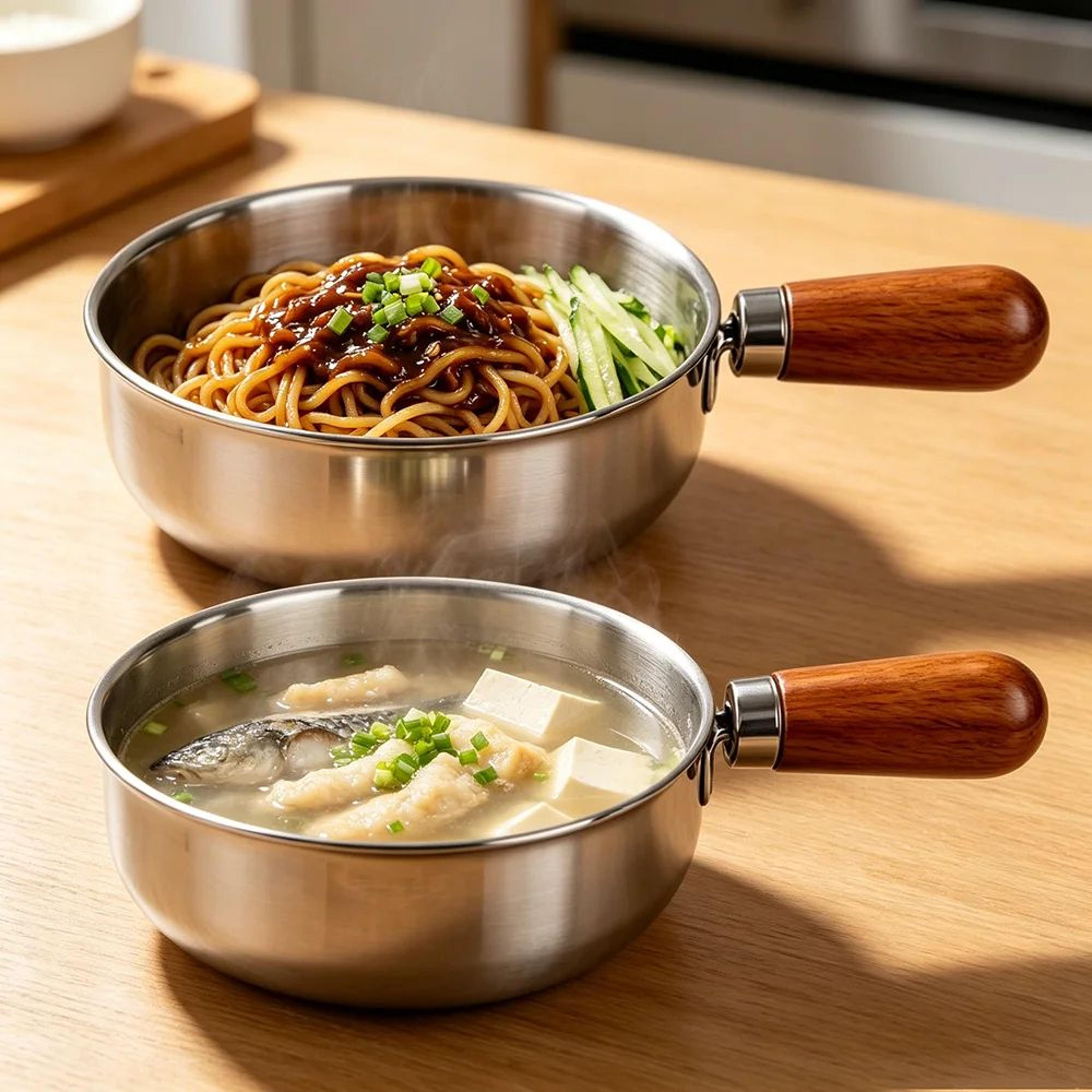 stainless steel milk pot – induction compatible saucepan with heat-resistant wooden handle, non-slip base & even heating