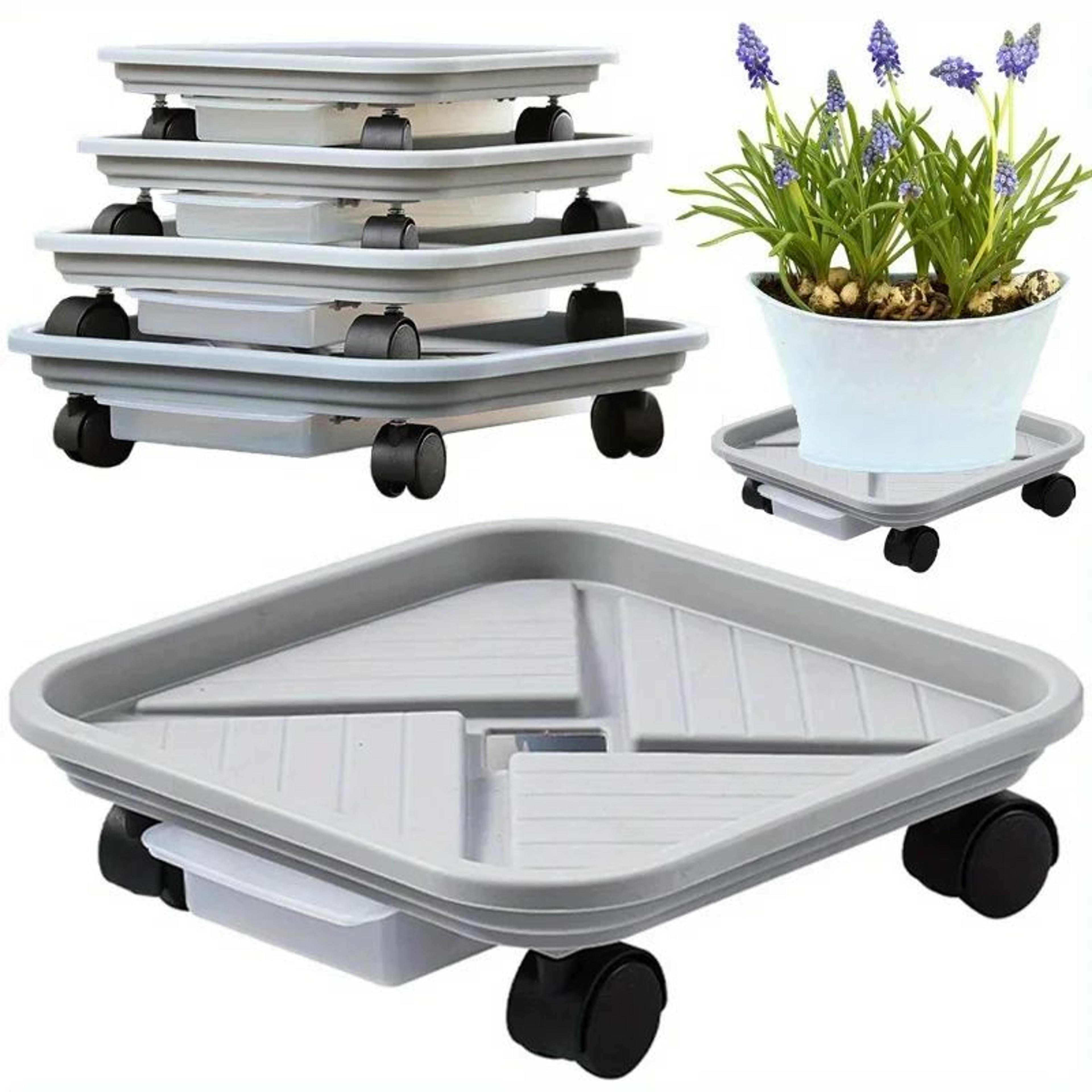 4Wheel Rolling Plant Caddy  Square Plastic Flower Pot Mover With Drainage Tray For Indoor  Outdoor  0