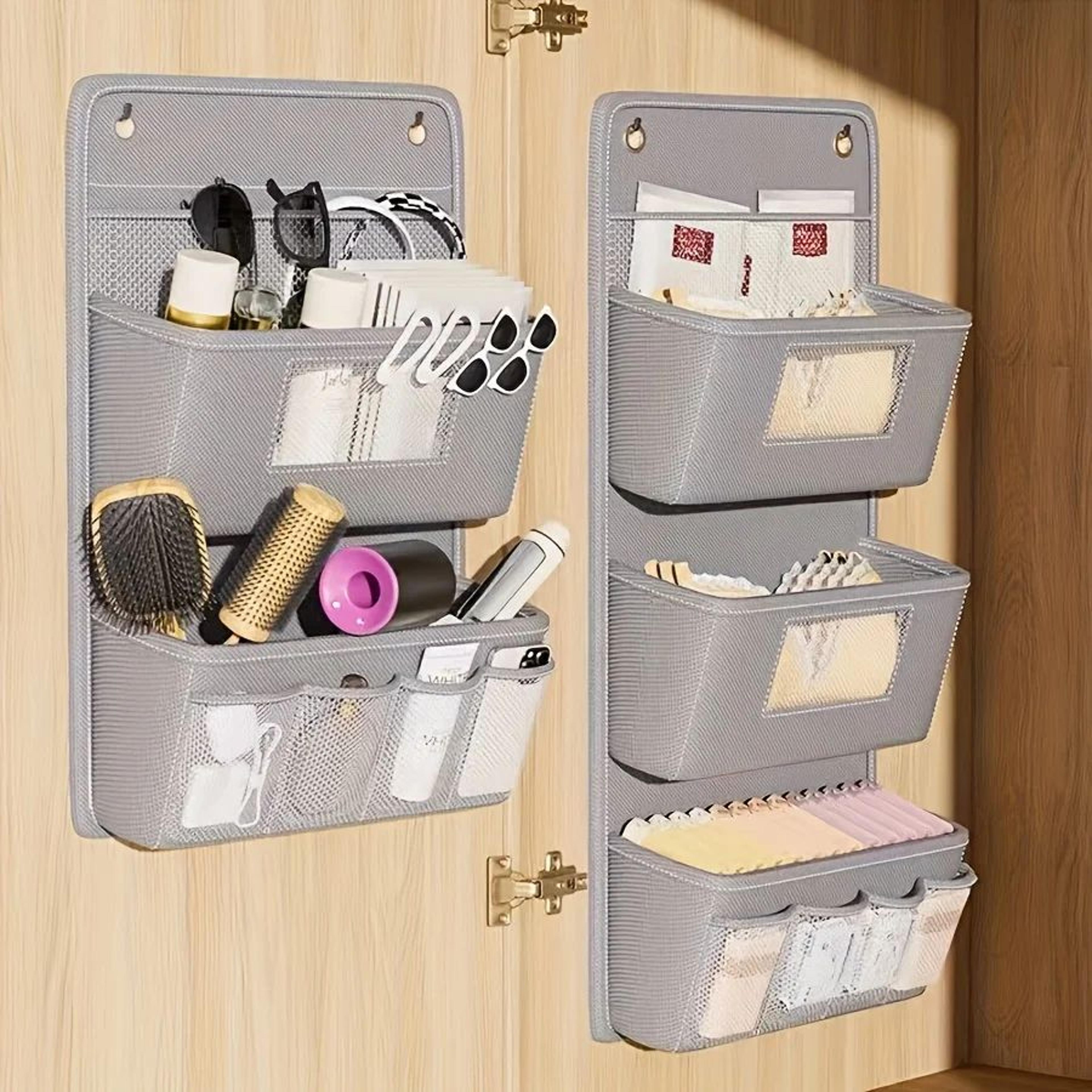 Gray WallMounted Storage Organizer  MultiCompartment NonWoven Fabric Hanging Bag With Clear Window  1