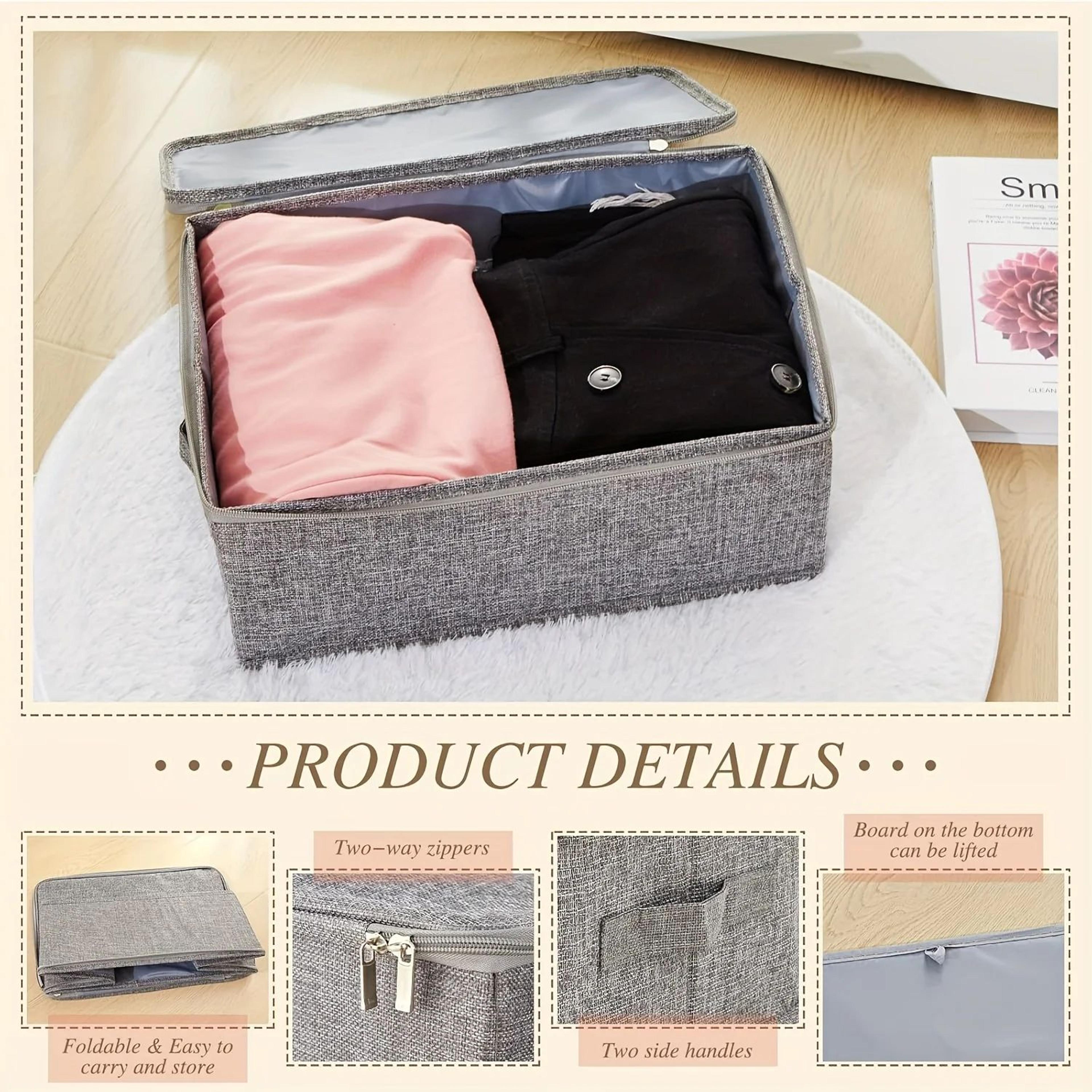 Stackable Fabric Storage Boxes  Foldable Polyester Organizer Bins With Lids  Handles For Clothes Cl 1