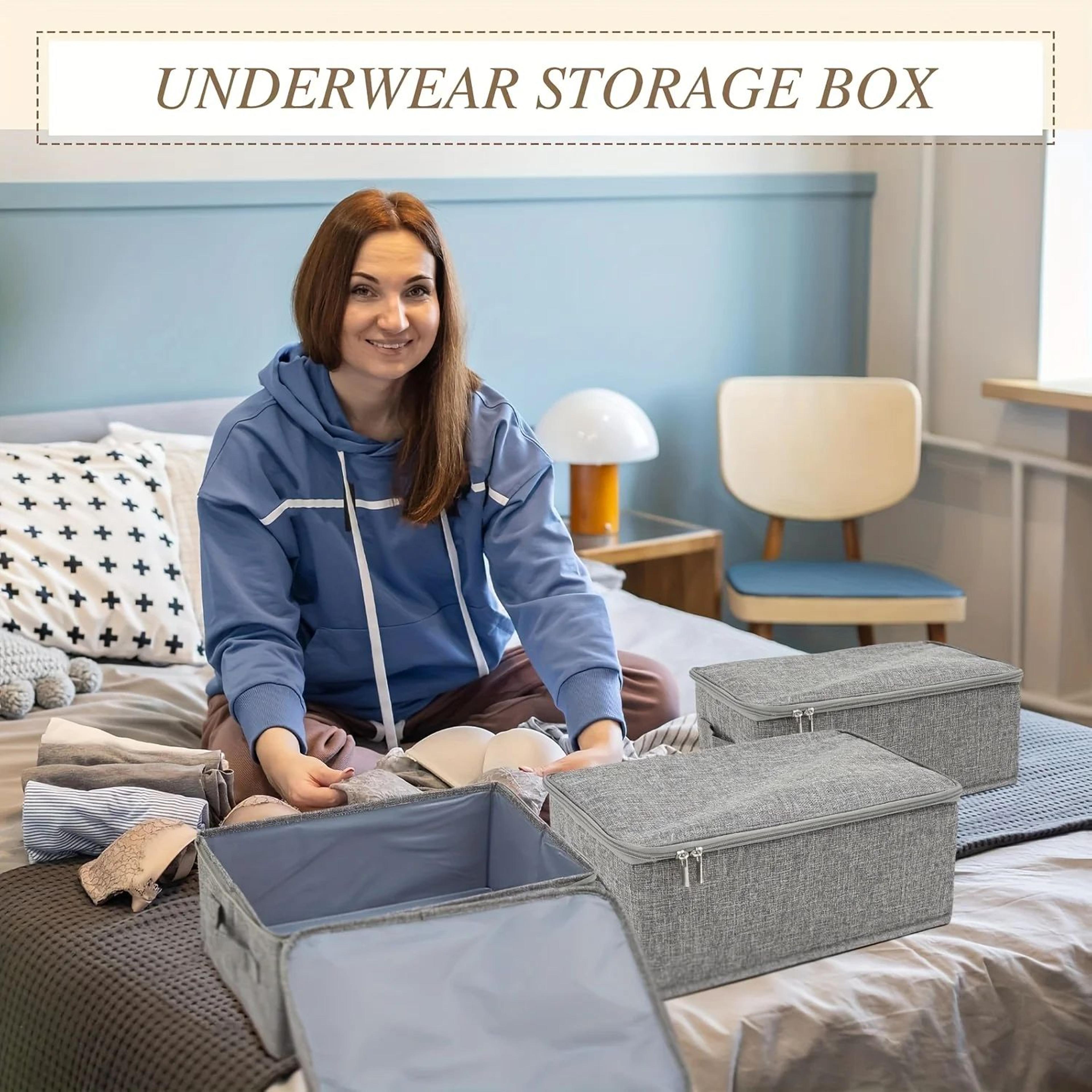 Stackable Fabric Storage Boxes  Foldable Polyester Organizer Bins With Lids  Handles For Clothes Cl 2