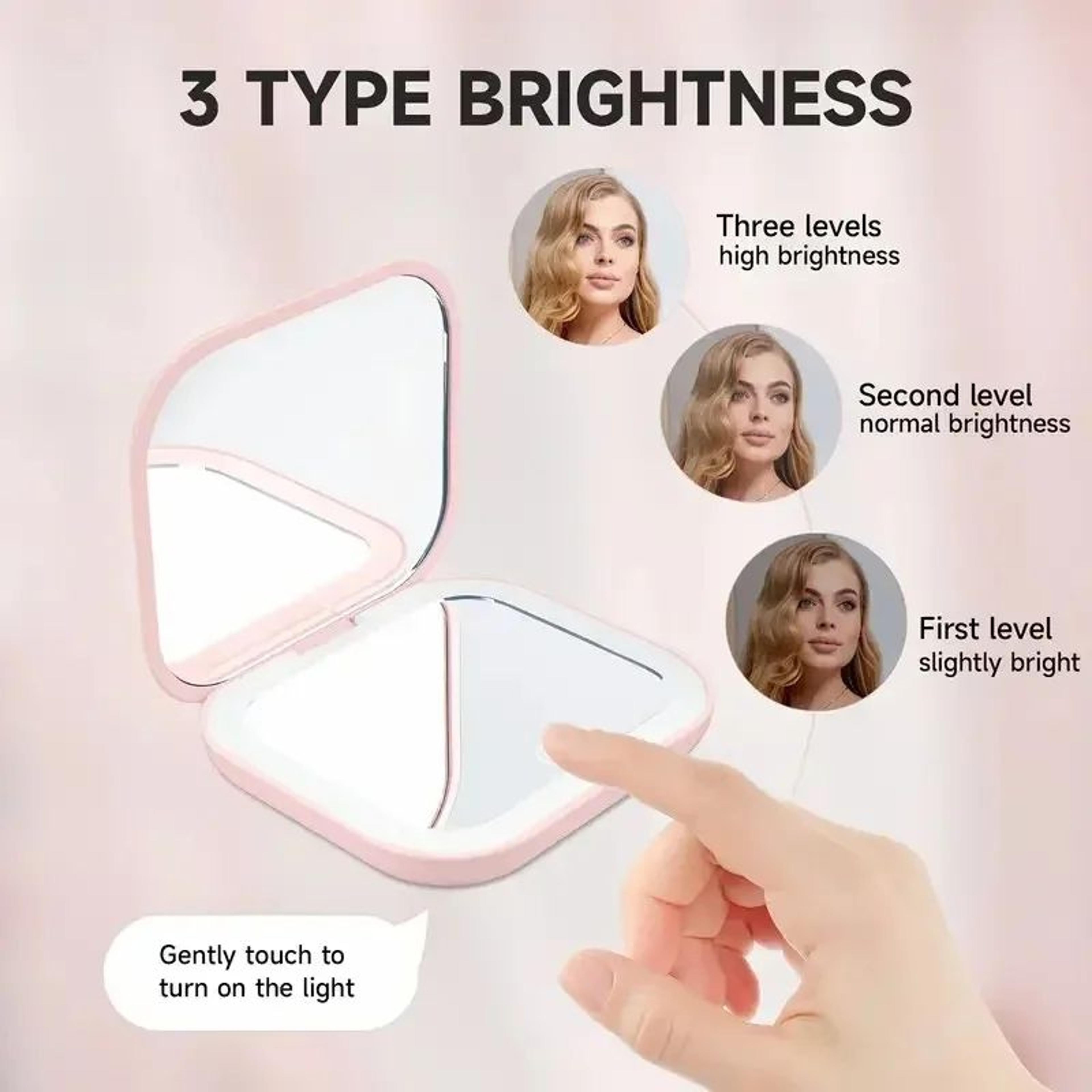Portable LED Compact Makeup Mirror  1X2X Magnification Folding Pocket Mirror With Lights For Purse  3
