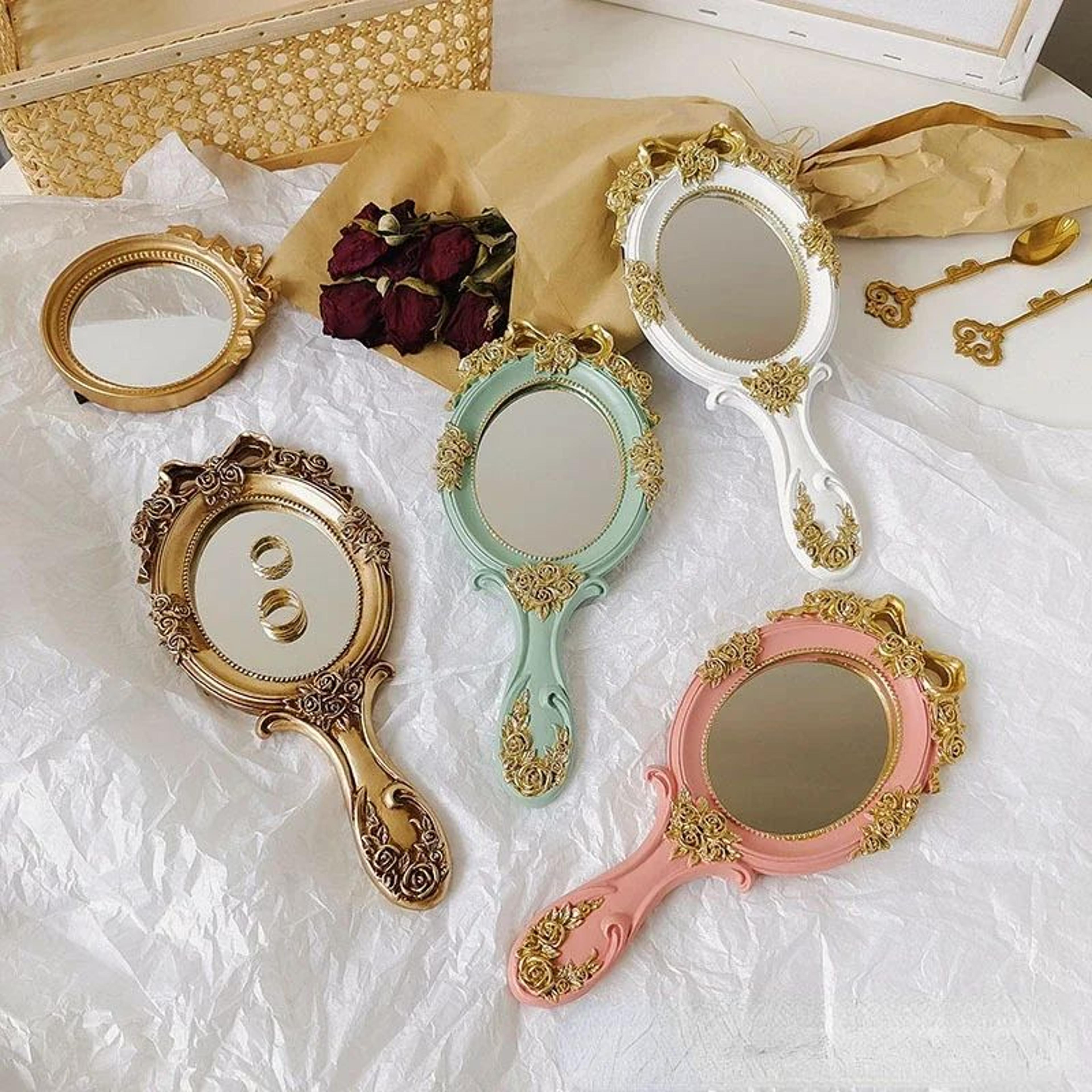 Cute Vintage Handheld Vanity Mirror Resin Makeup Mirror With Handle For Girls Women  Princess Gifts 1