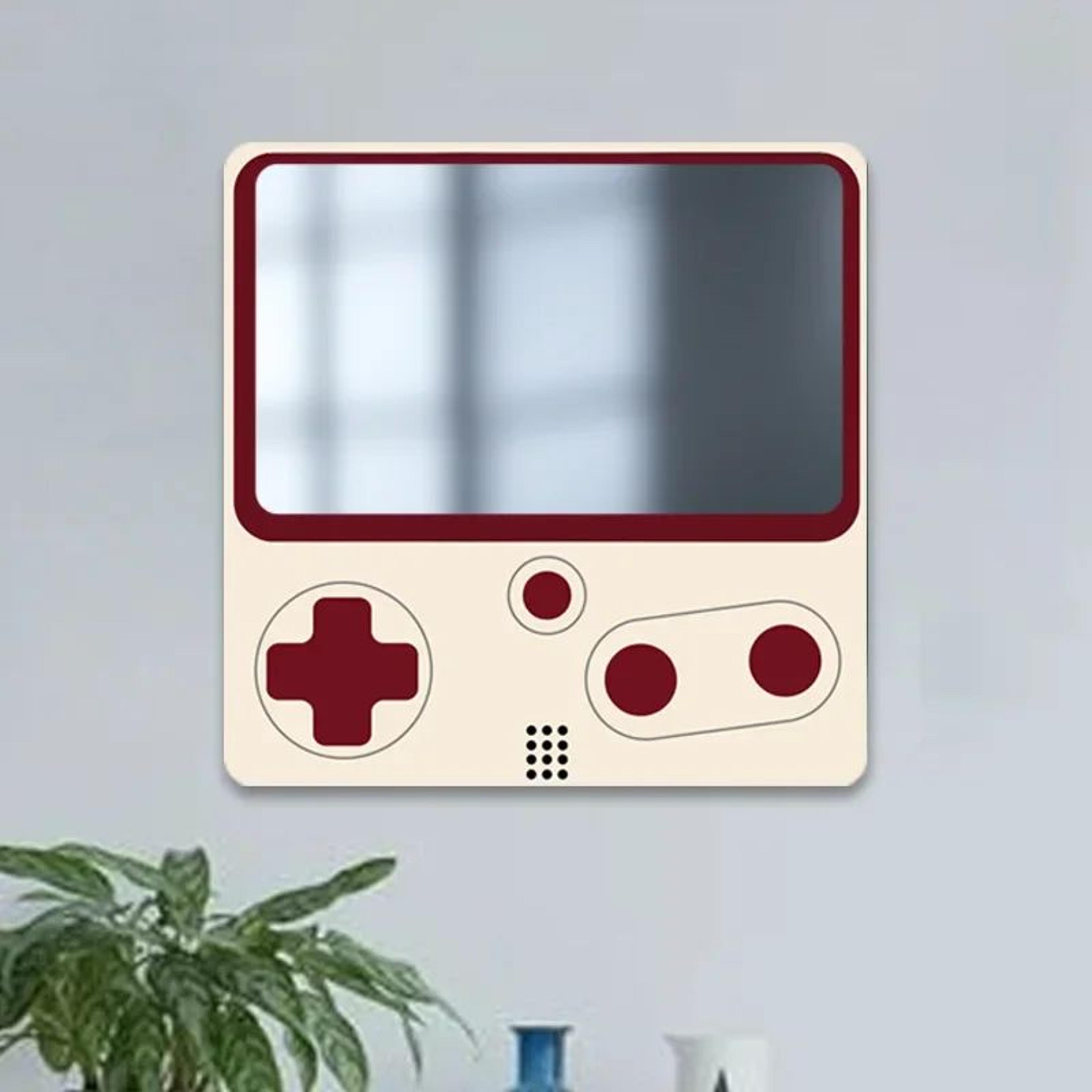 7.87 in self-adhesive game console wall mirror – halloween decorative plastic mirror for bedroom, bathroom & party decor