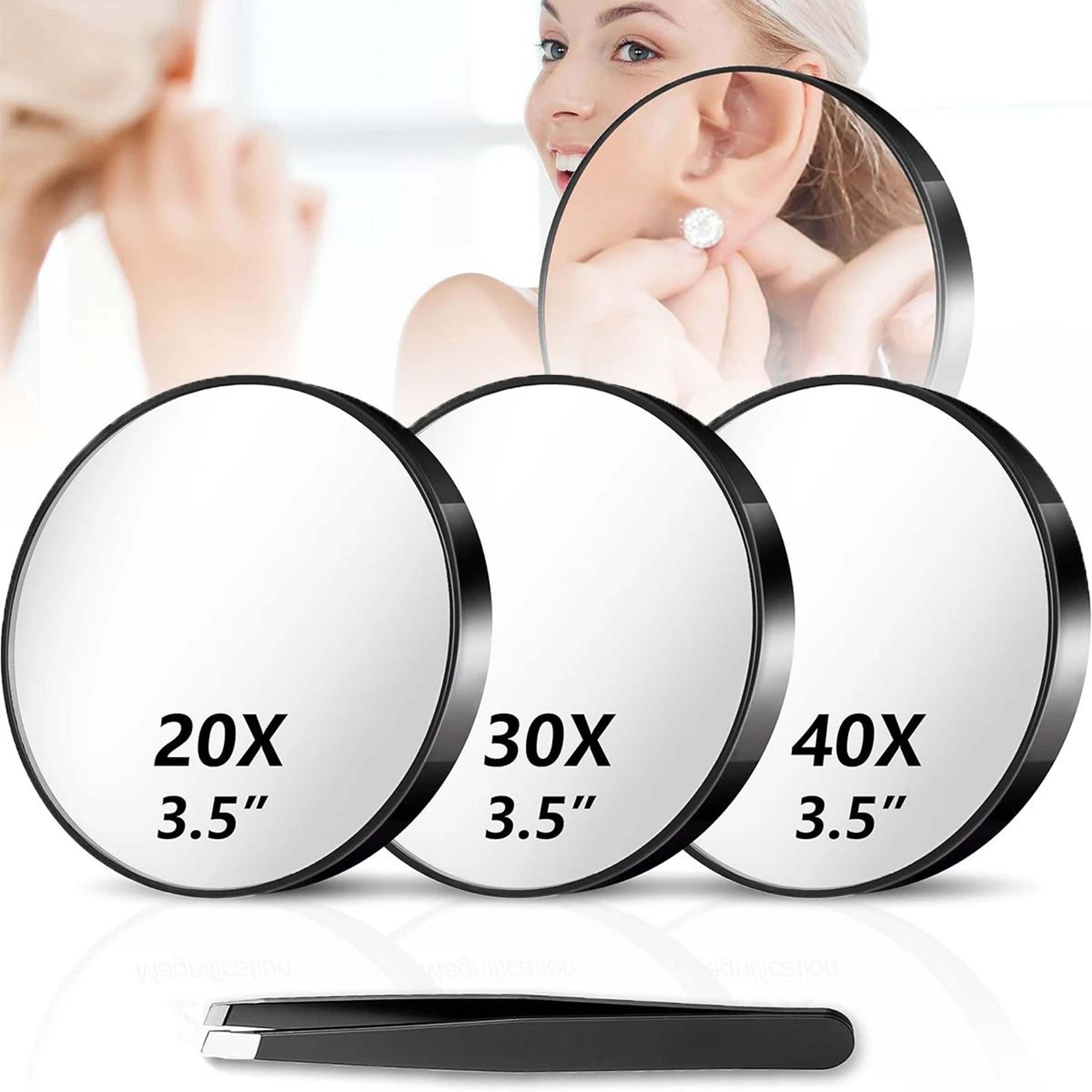 20x 30x 40x magnifying mirror set – 3.5-in compact makeup mirrors with tweezers & suction cups for travel & brows