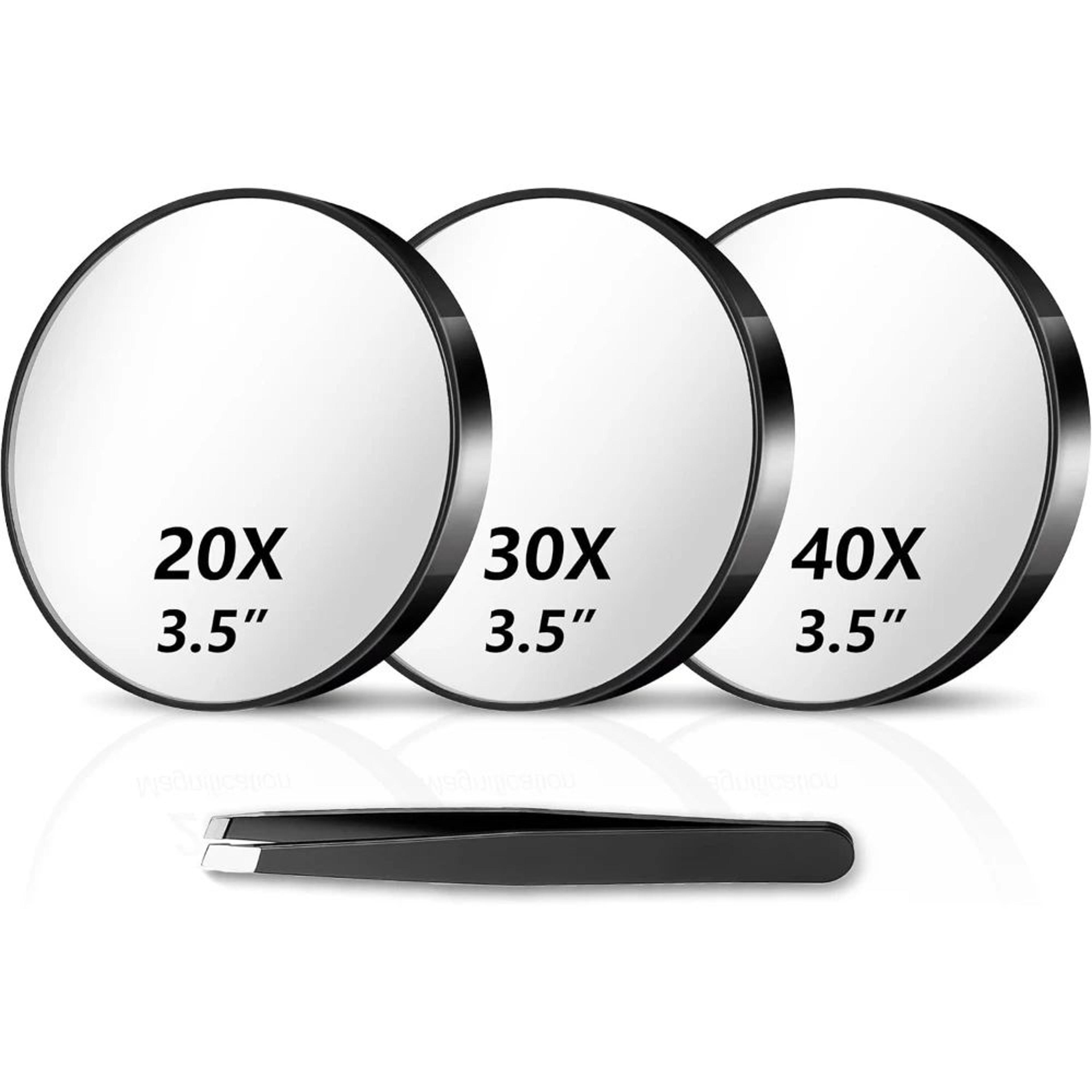 20X 30X 40X Magnifying Mirror Set  35In Compact Makeup Mirrors With Tweezers  Suction Cups For Trav 9