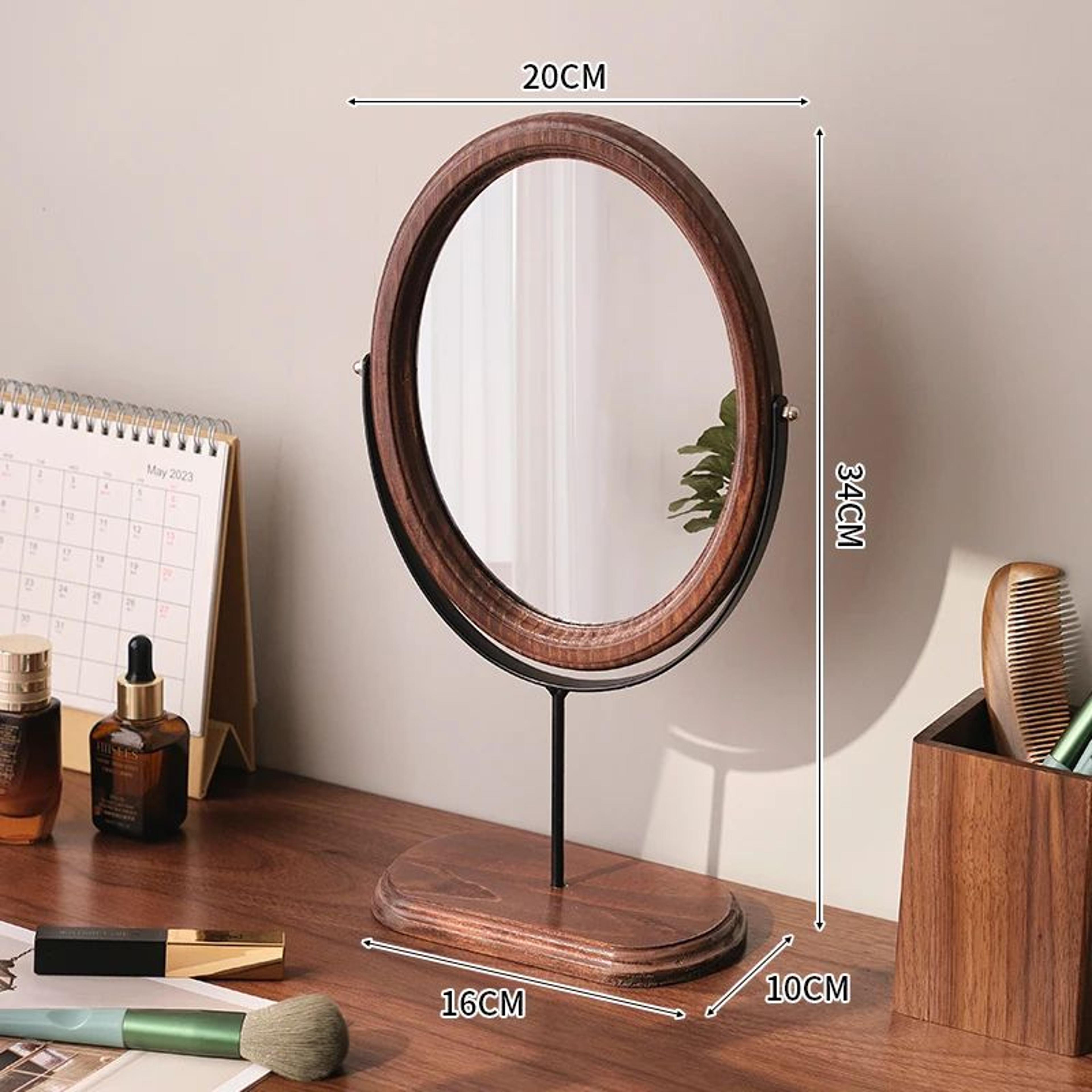 Wooden Oval Desktop Vanity Mirror  Retro Makeup Mirror For Bedroom Dorm Room Dresser  Tabletop Beau 6