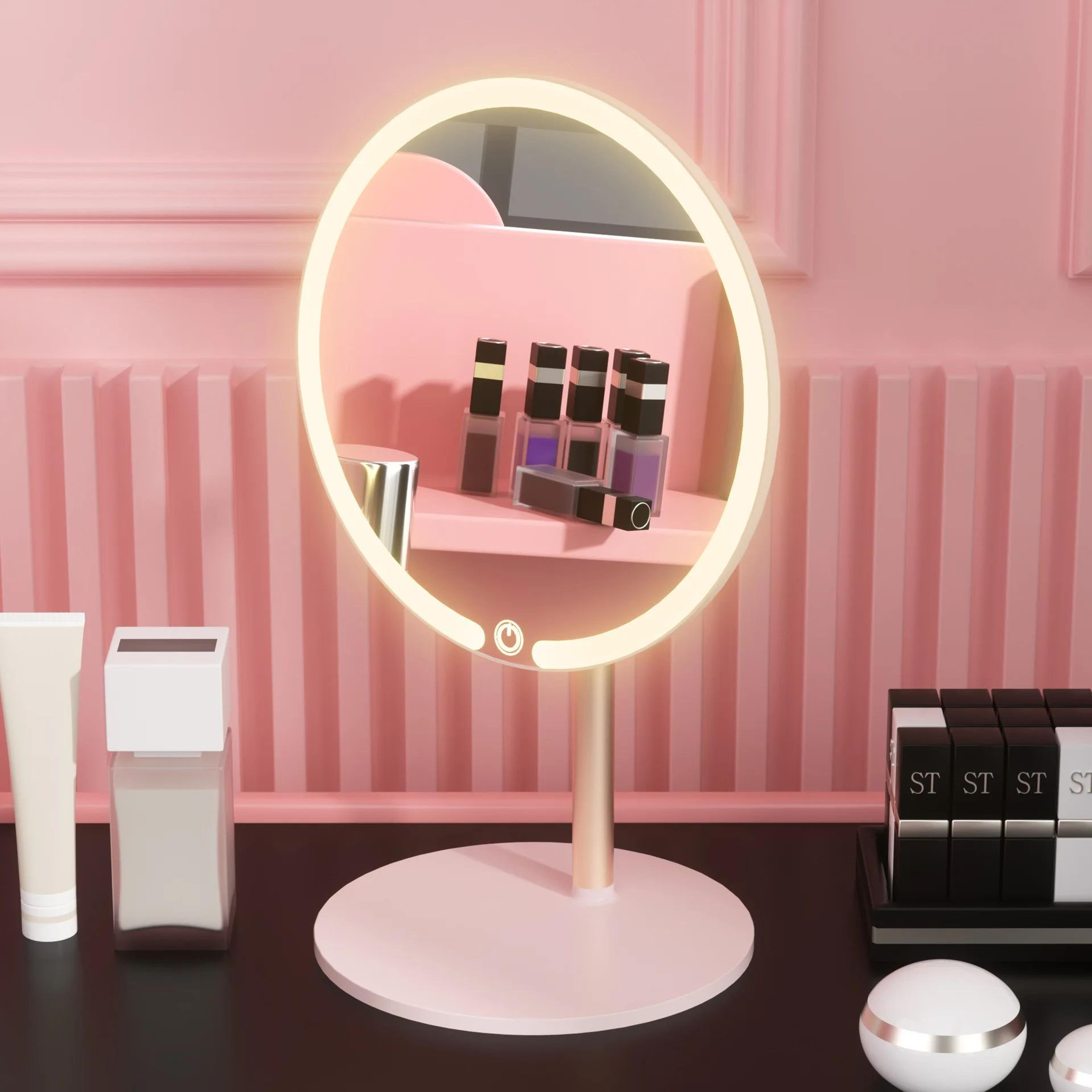 Round LED Makeup Vanity Mirror  Lighted Desktop Beauty Mirror For Makeup Skincare Bathroom  Dressin 2