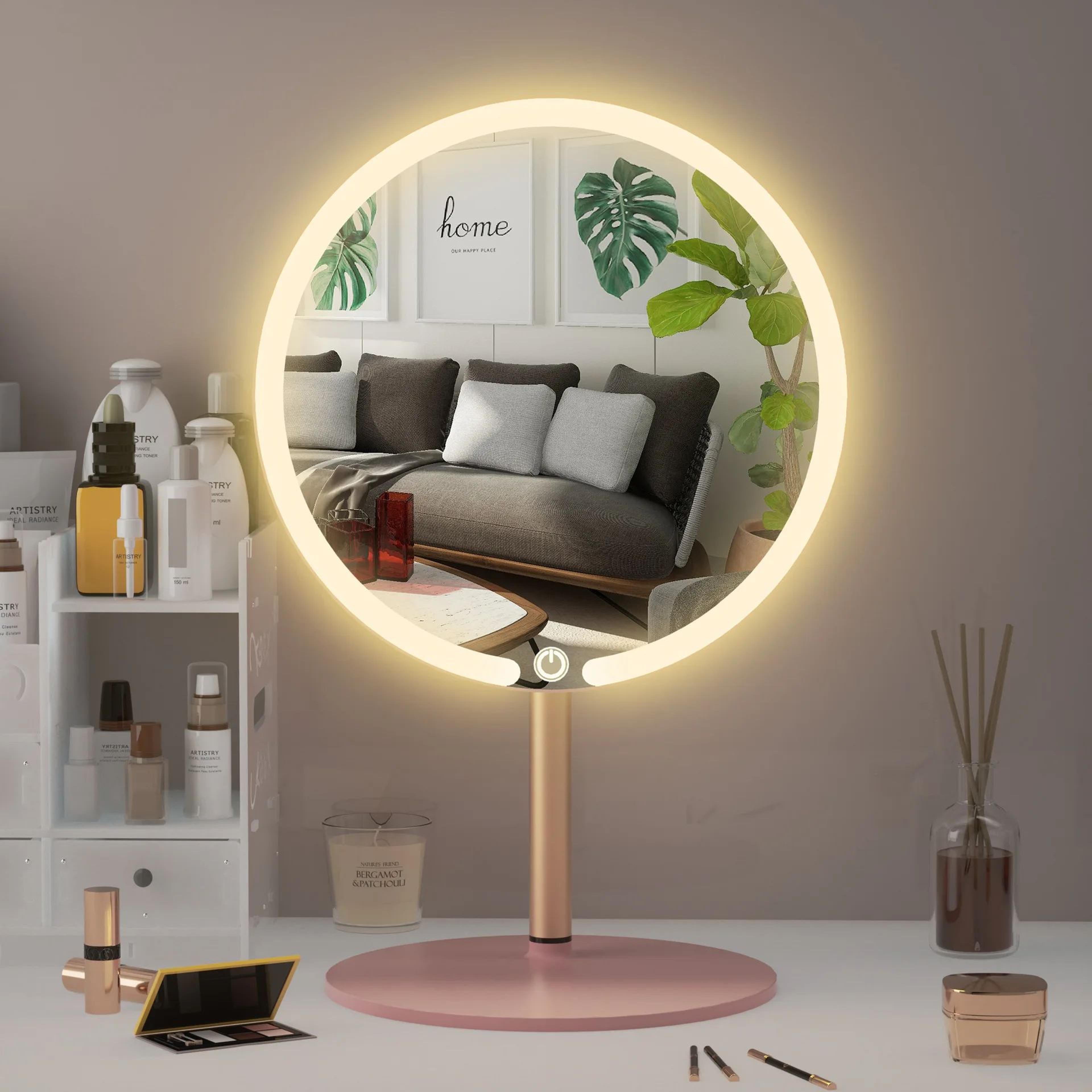Round LED Makeup Vanity Mirror  Lighted Desktop Beauty Mirror For Makeup Skincare Bathroom  Dressin 1