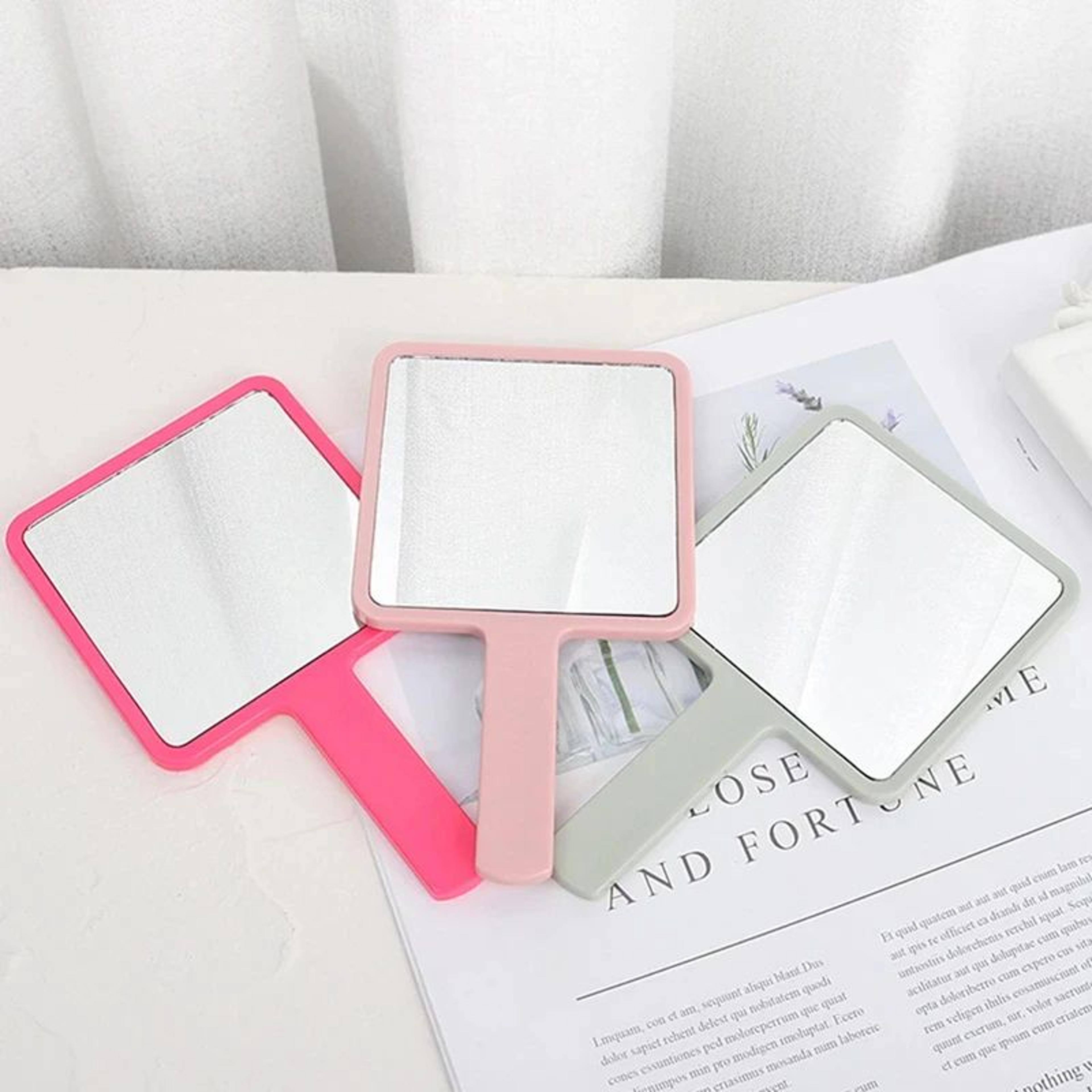 Square Handheld Makeup Mirror  Lightweight Portable Vanity Hand Mirror With Plastic Handle  Glass F 2
