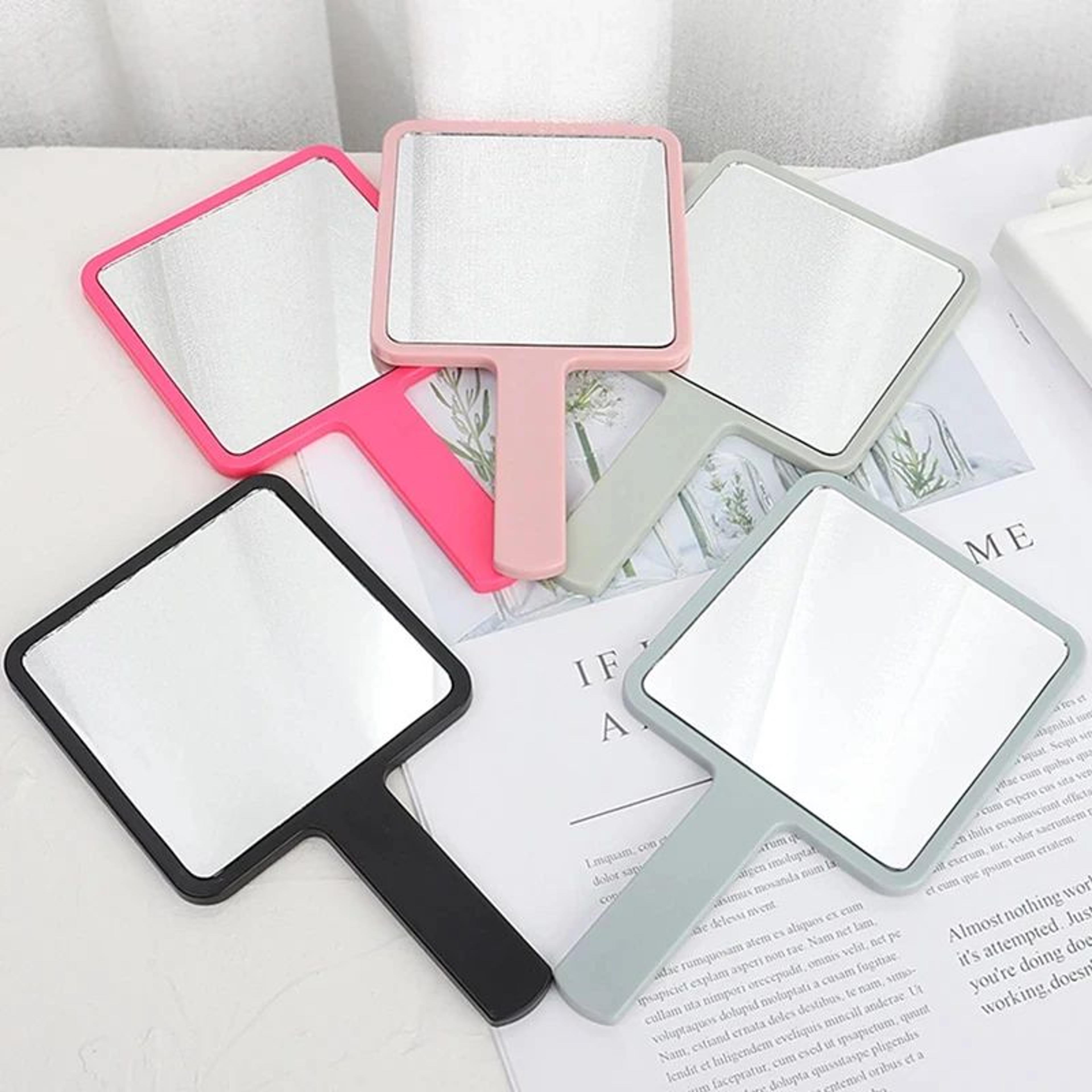 Square Handheld Makeup Mirror  Lightweight Portable Vanity Hand Mirror With Plastic Handle  Glass F 0