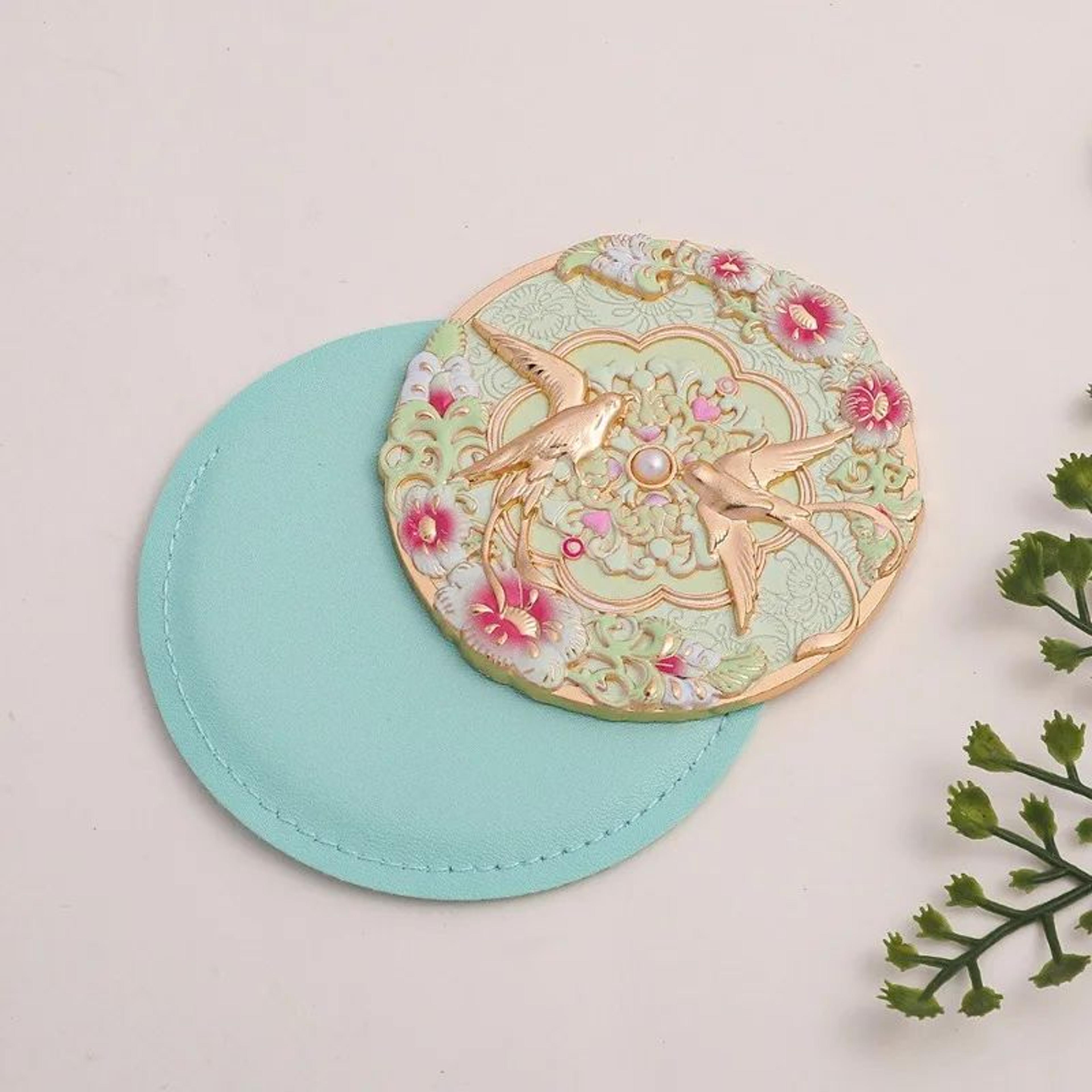 Vintage Chinese Style Peony Pocket Mirror  Portable Mini Makeup Mirror With Skylark Floral Design F 4