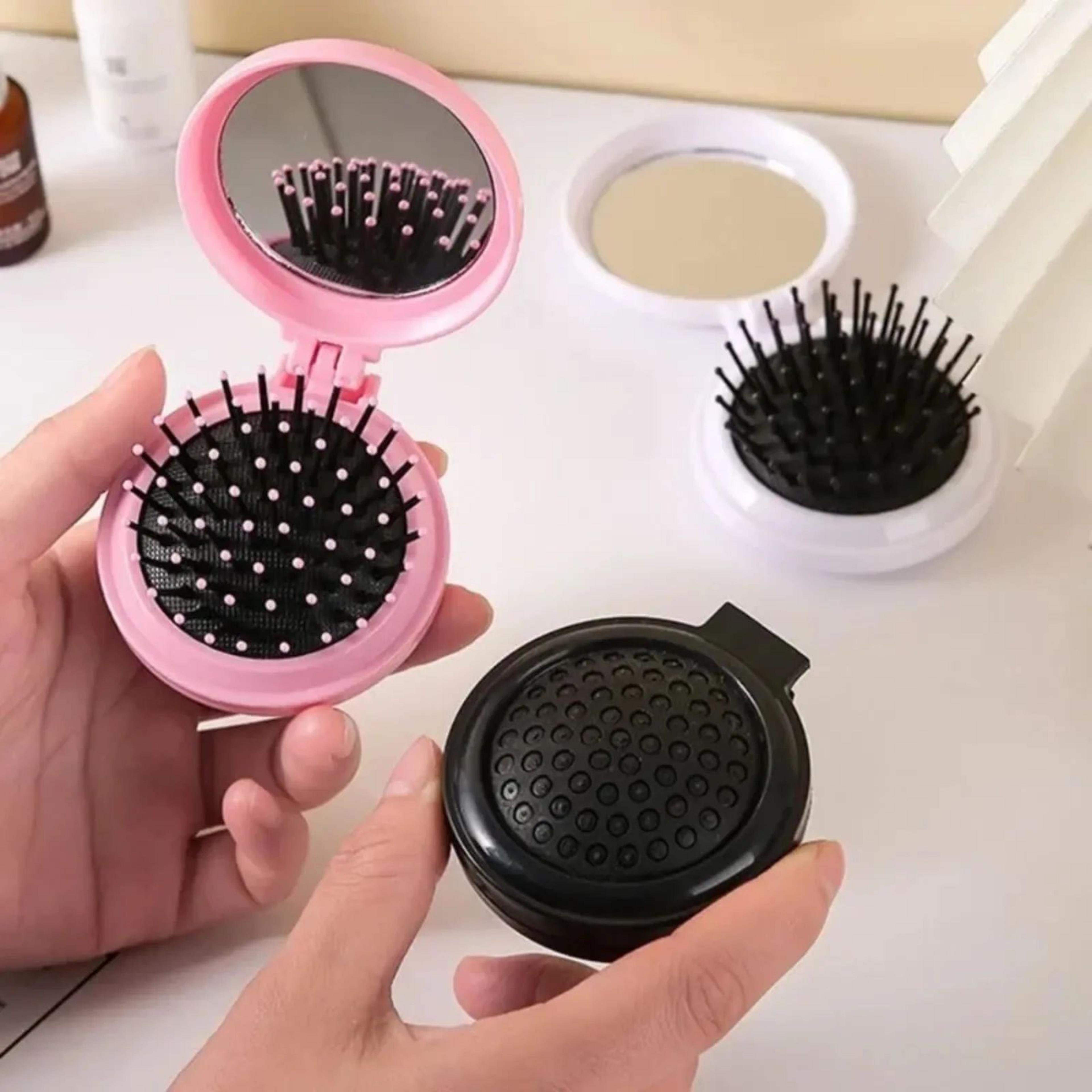 Mini Folding Travel Hair Brush With Mirror  236 In Round Pocket Air Cushion Comb For Women Girls Ha 4
