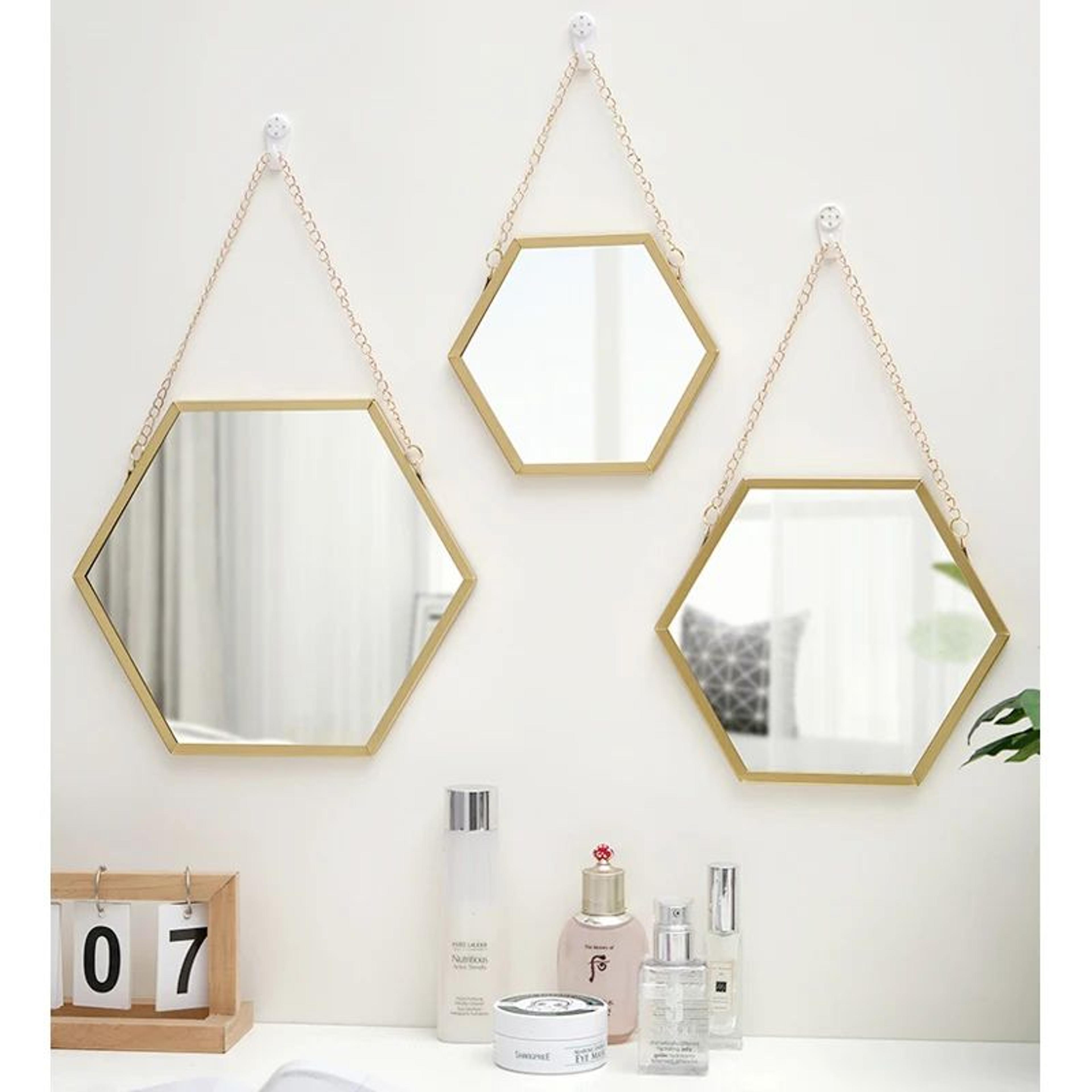 hexagon decorative wall mirror – metal hanging makeup vanity mirror for bathroom bedroom living room & home decor
