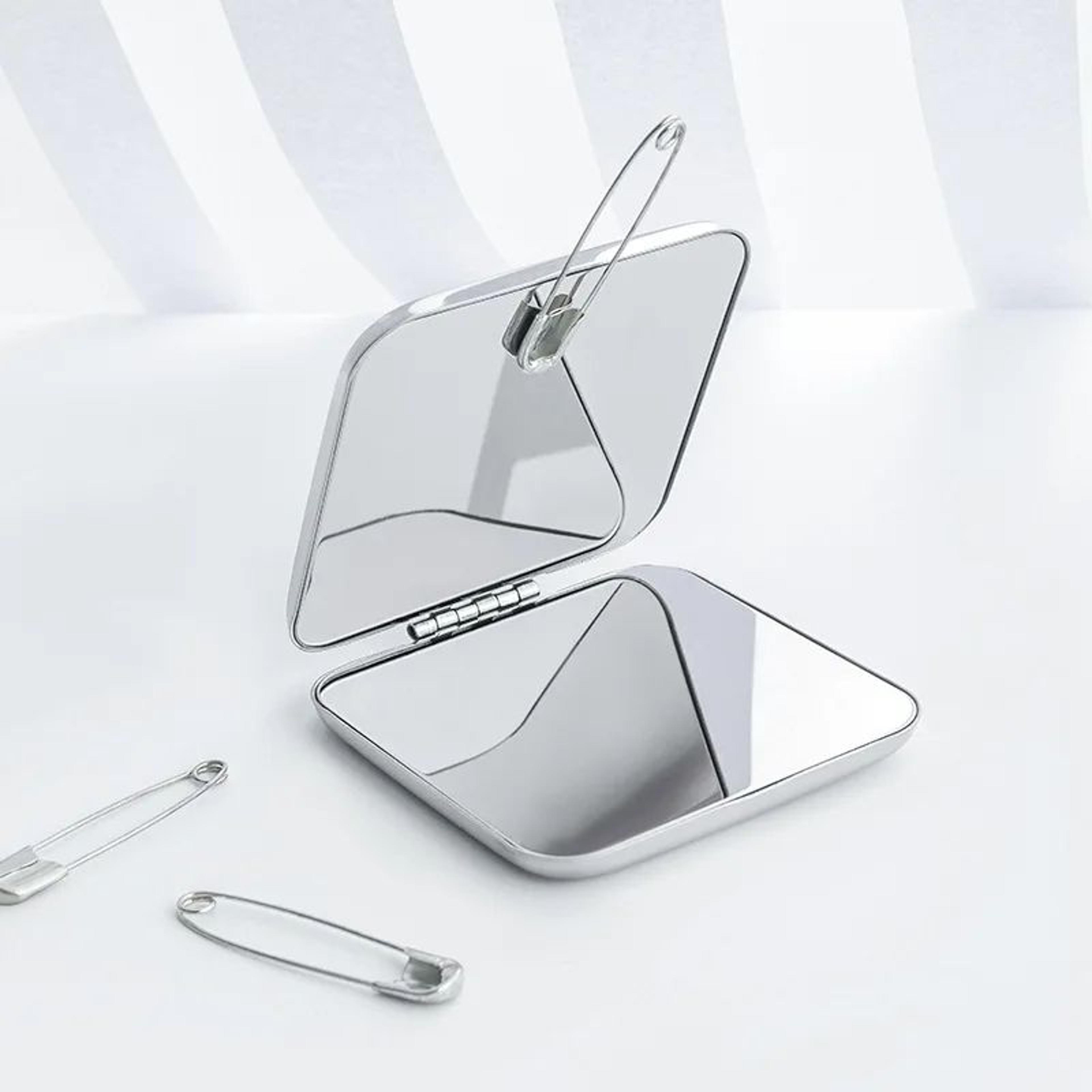 Portable DoubleSided Folding Makeup Mirror  Stainless Steel Compact Pocket Vanity Mirror For Travel 1