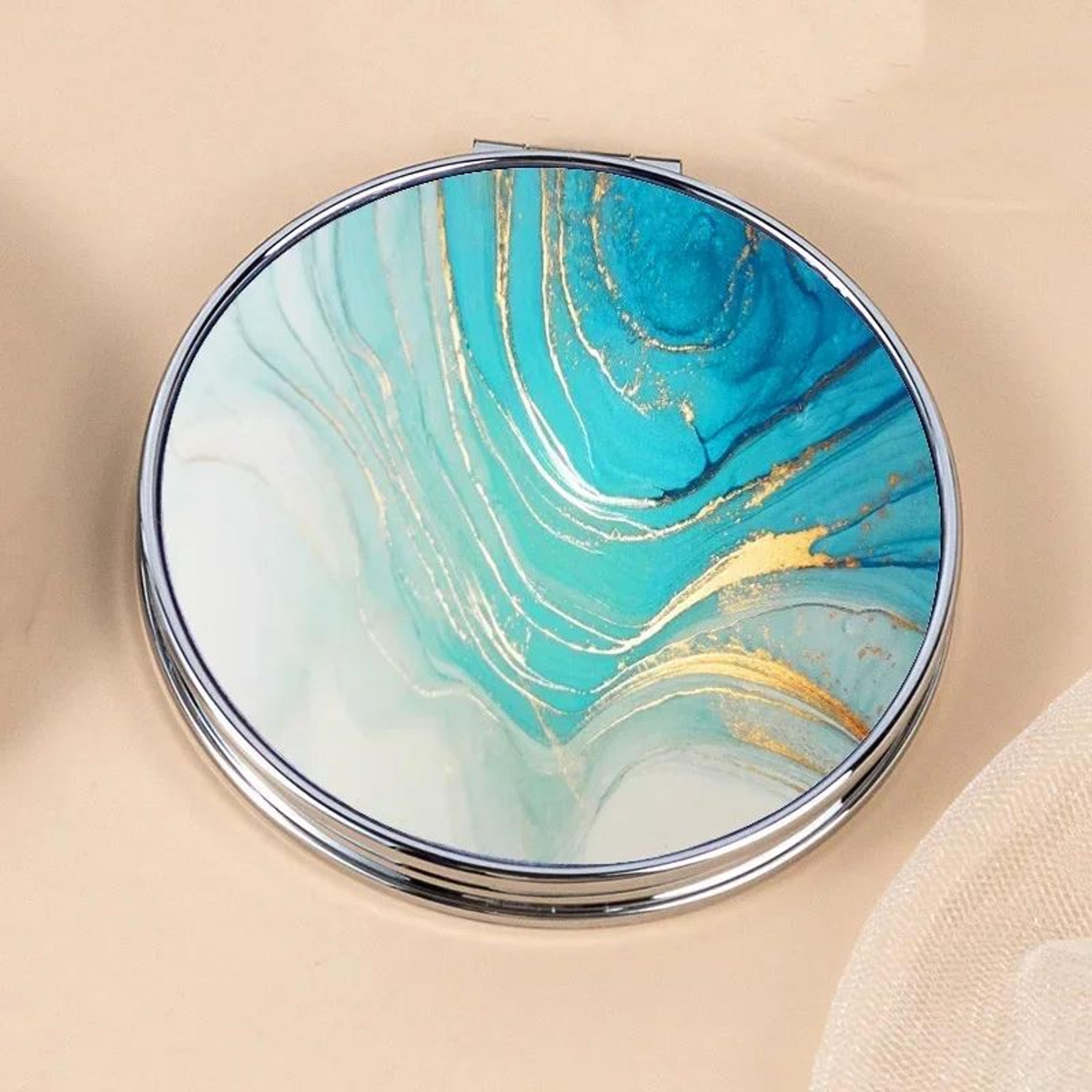 Vintage Stripe Mini Compact Makeup Mirror  Portable Handheld Pocket Bag Mirror In Green Purple Blue 12