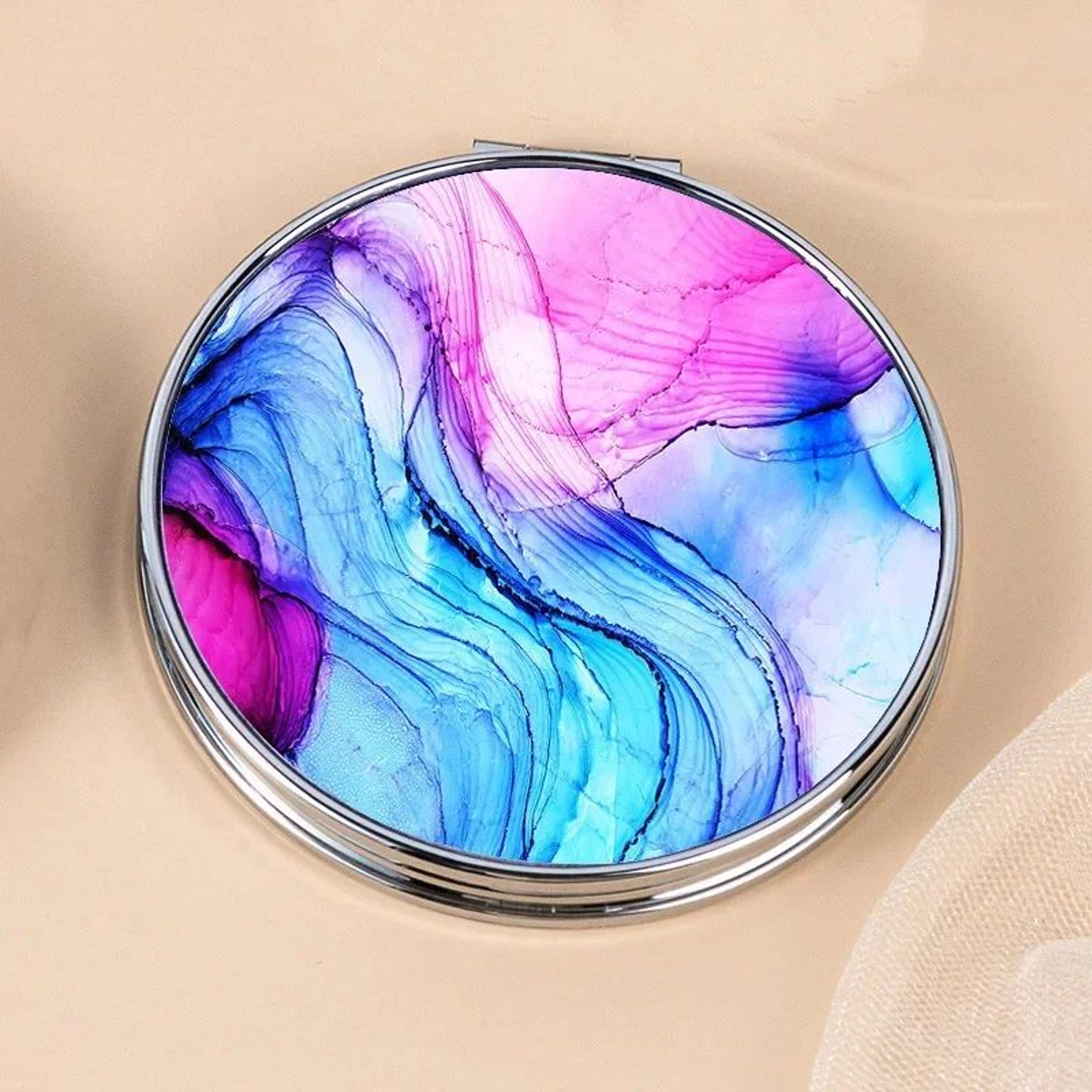 Vintage Stripe Mini Compact Makeup Mirror  Portable Handheld Pocket Bag Mirror In Green Purple Blue 11