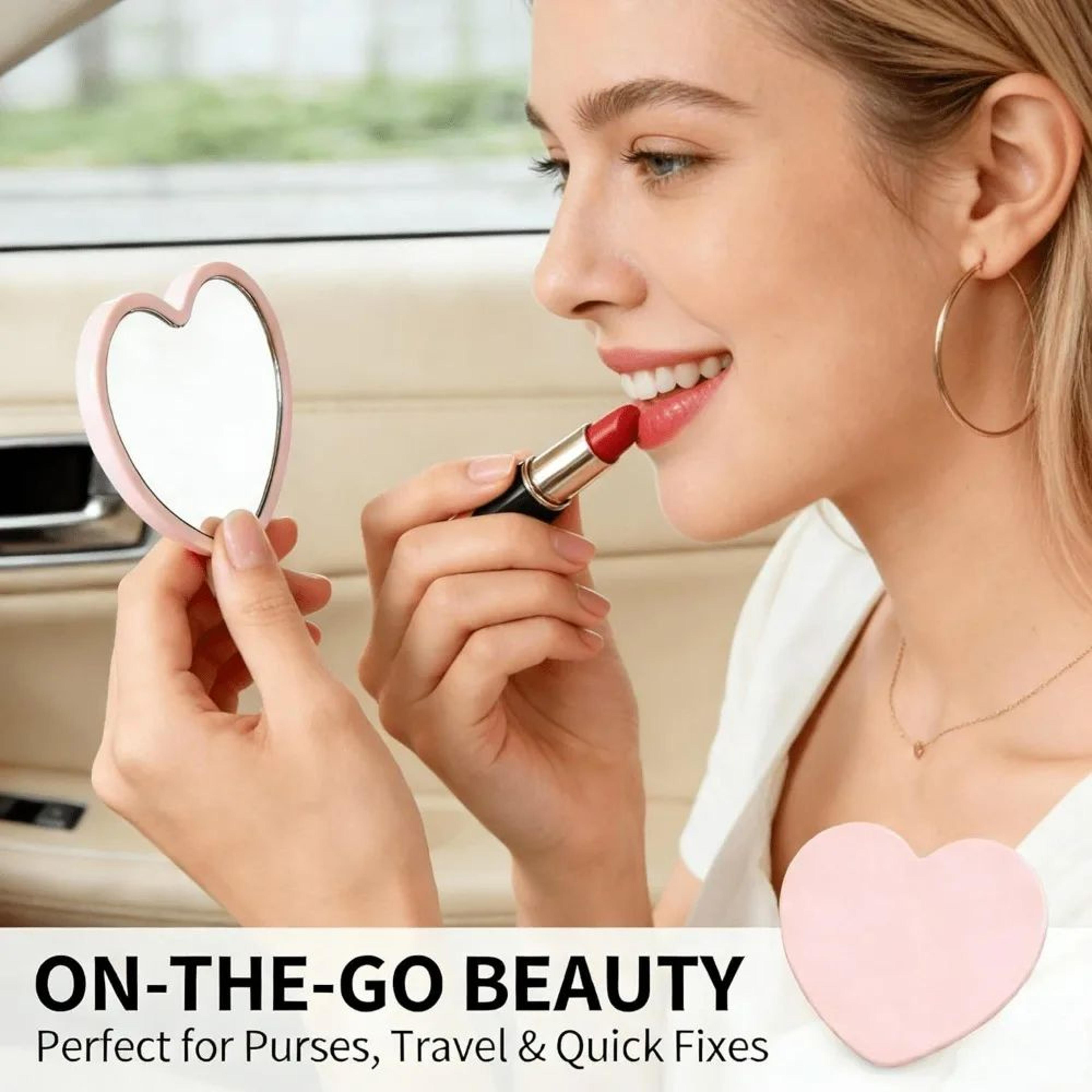 30pcs HeartShaped Mini Mirrors  Portable Compact Handheld Makeup Mirrors With Pink Storage Bag For  2