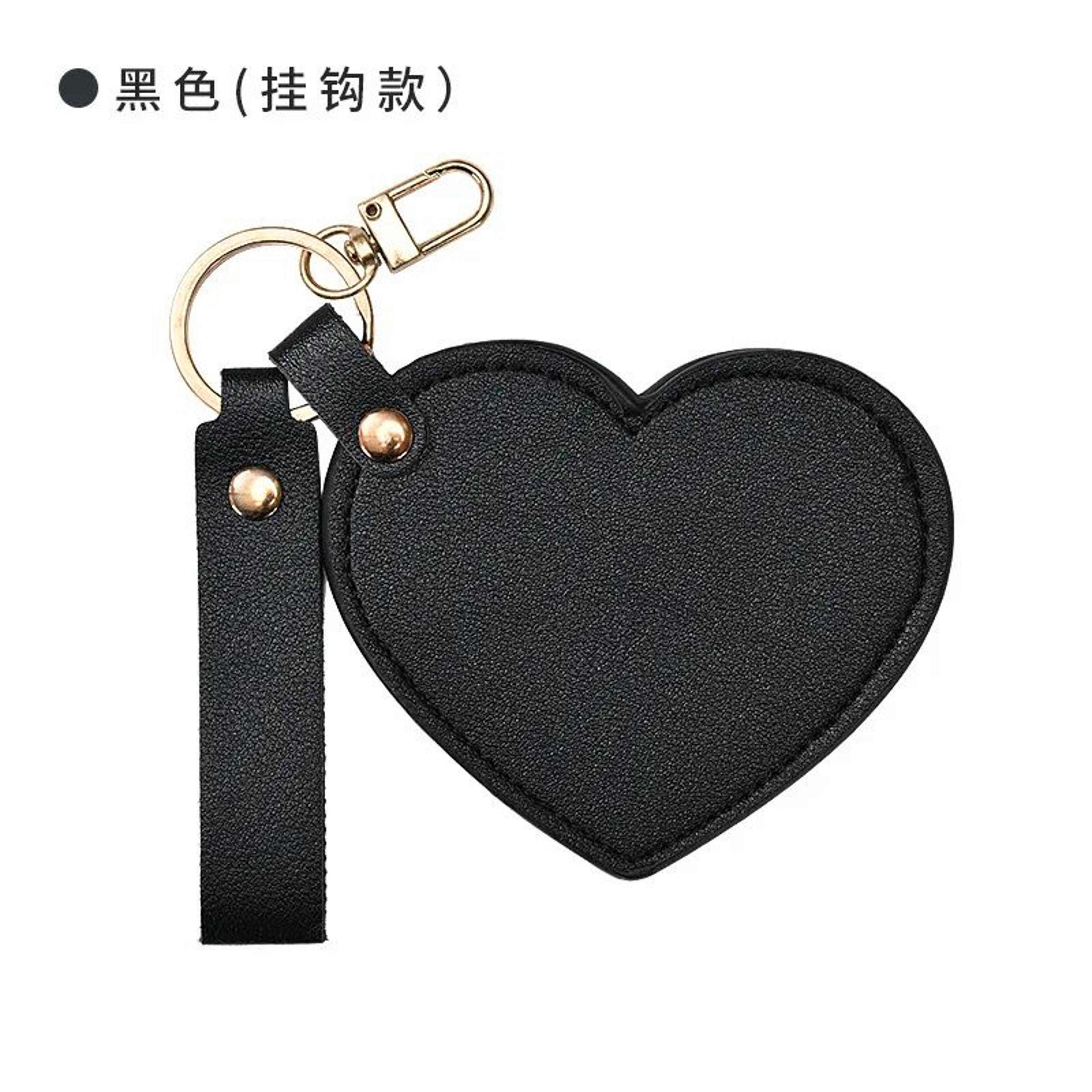 HeartShaped Compact Makeup Mirror  PU Leather Pocket Vanity Mirror With Keychain For Purse Travel A 6