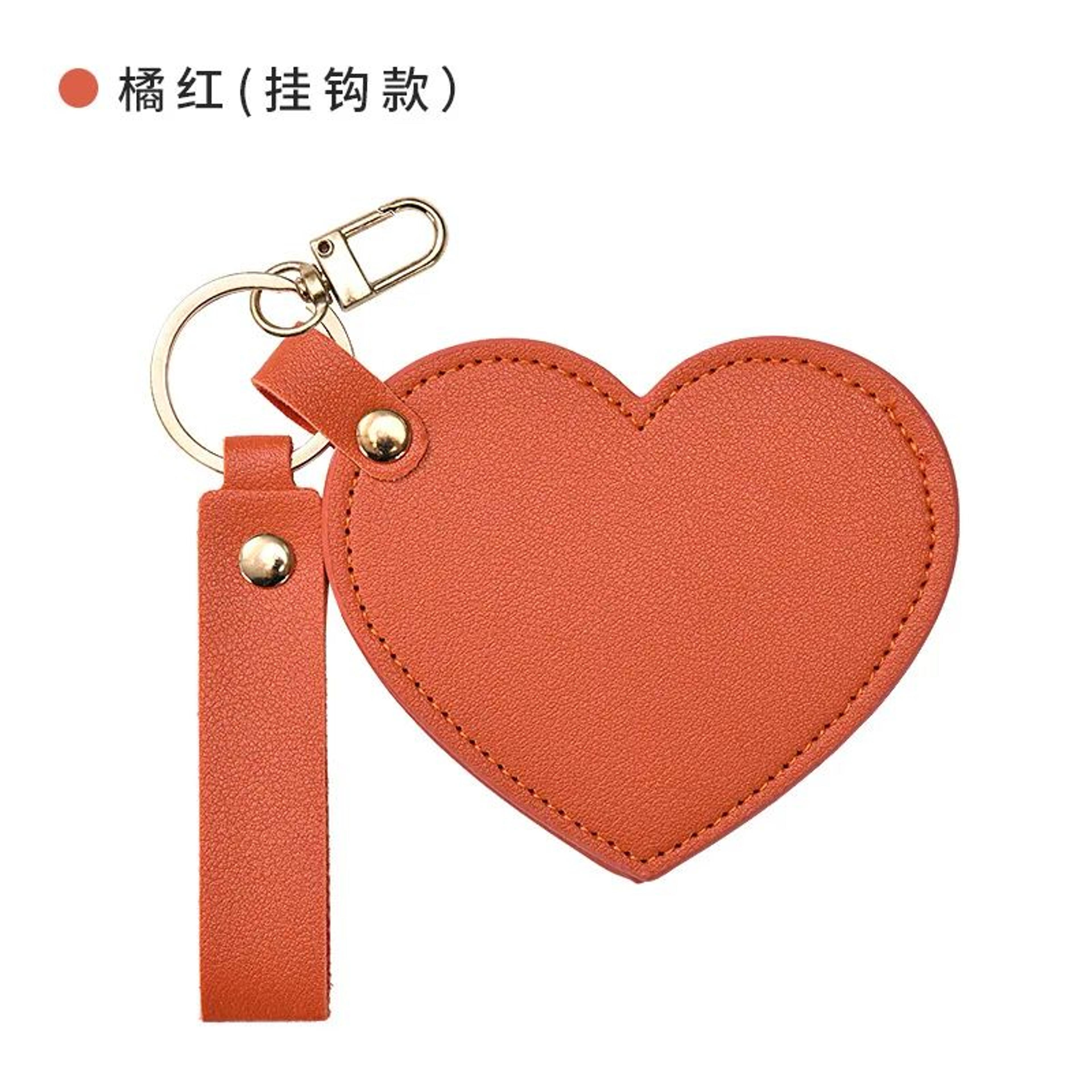 HeartShaped Compact Makeup Mirror  PU Leather Pocket Vanity Mirror With Keychain For Purse Travel A 8