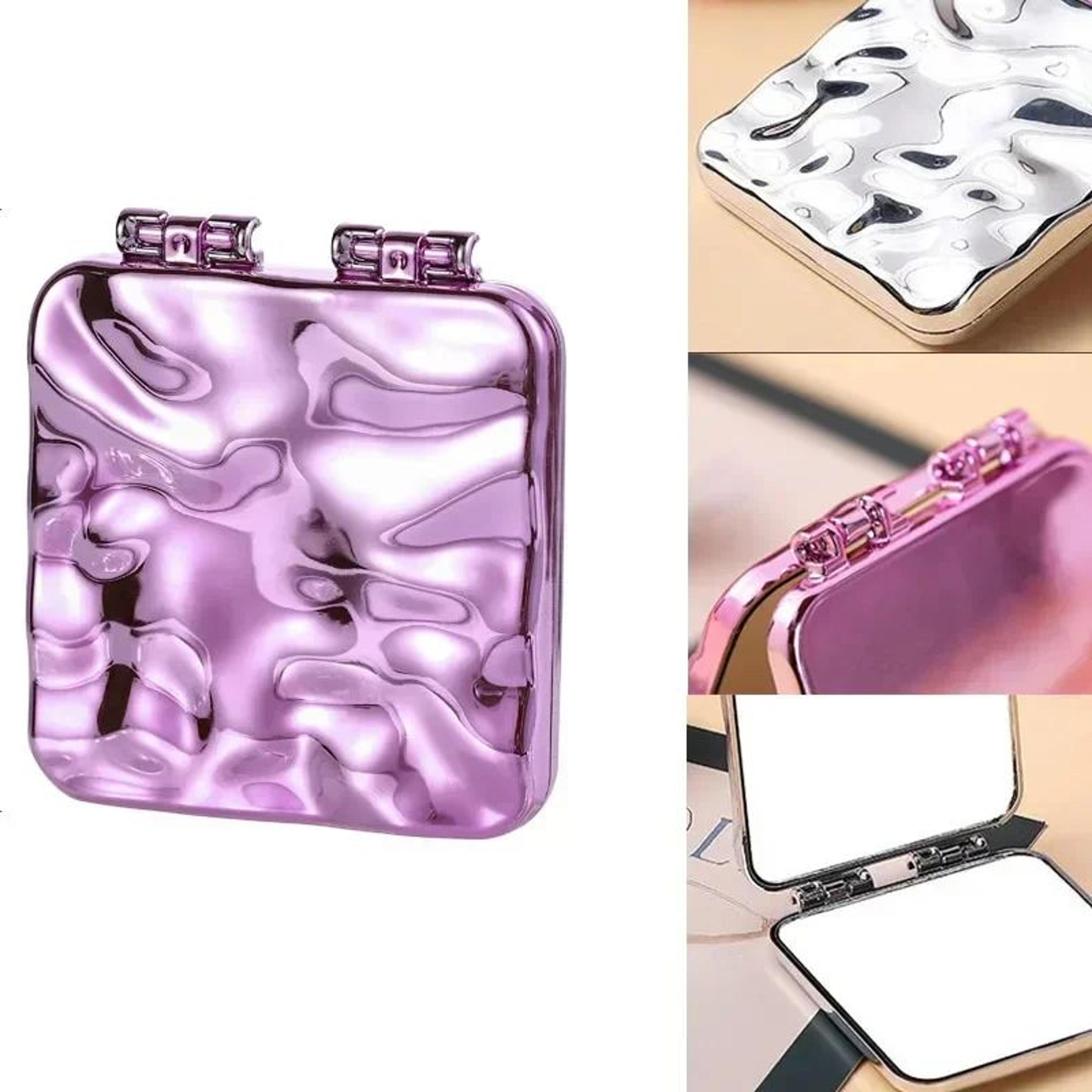 Mini Square DoubleSided Folding Makeup Mirror  Compact Plated Pocket Vanity Mirror For Travel Purse 4