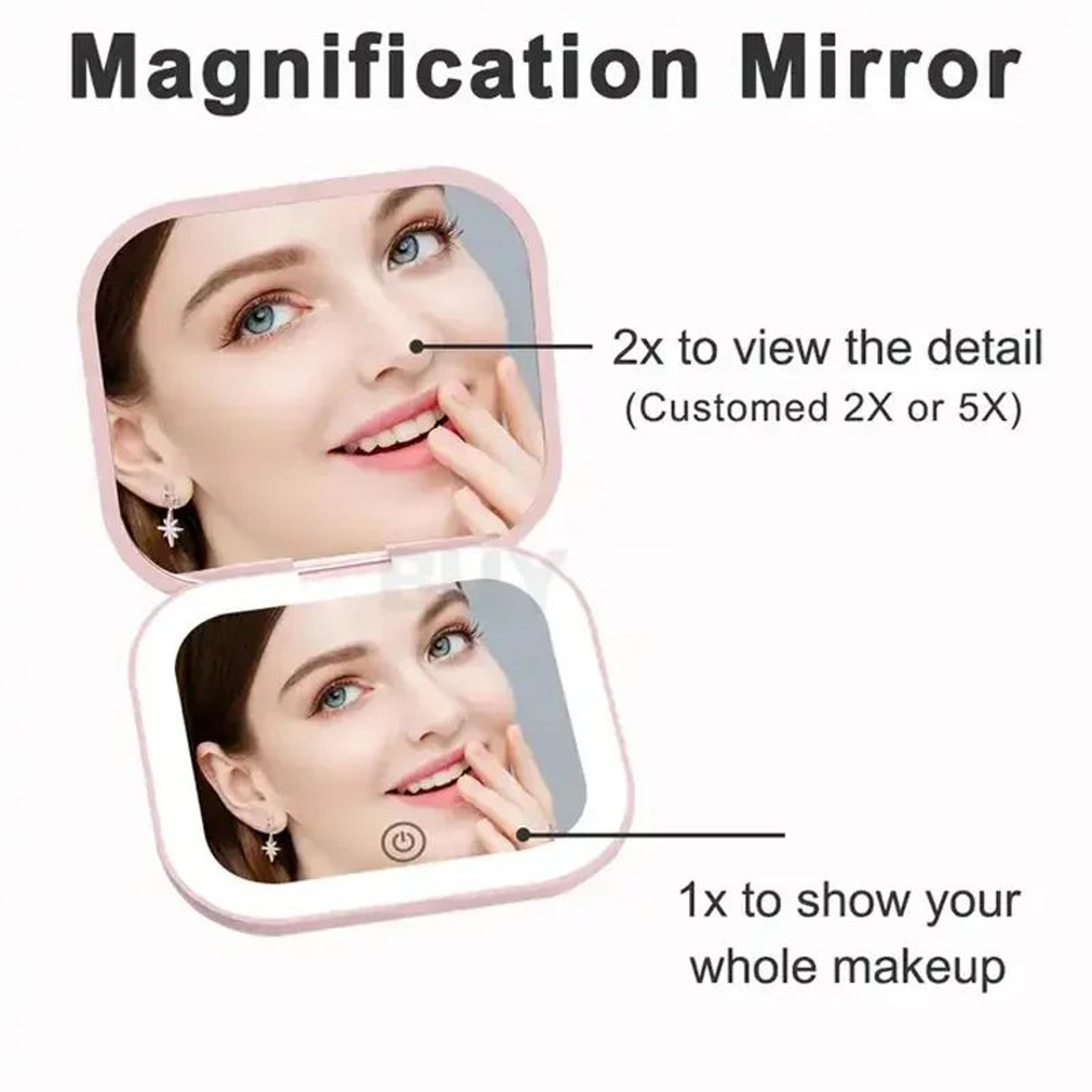 Compact Mini Lighted Makeup Mirror  2X Magnifying Foldable Pocket Vanity Mirror For Travel Gifts Be 4
