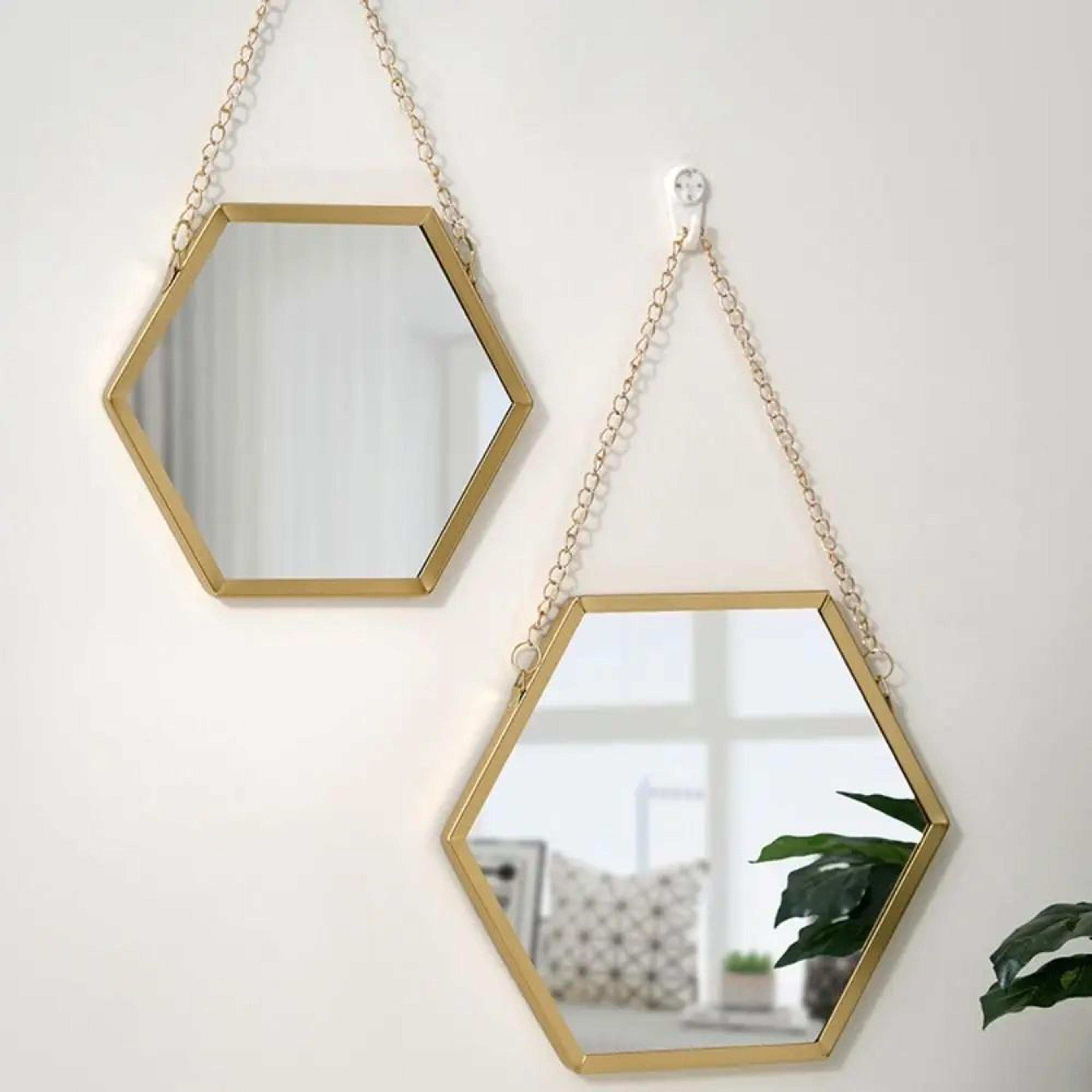 Gold Hexagonal Hanging Wall Mirror  Nordic Iron Chain Decorative Cosmetic Mirror For Bedroom Bathro 2