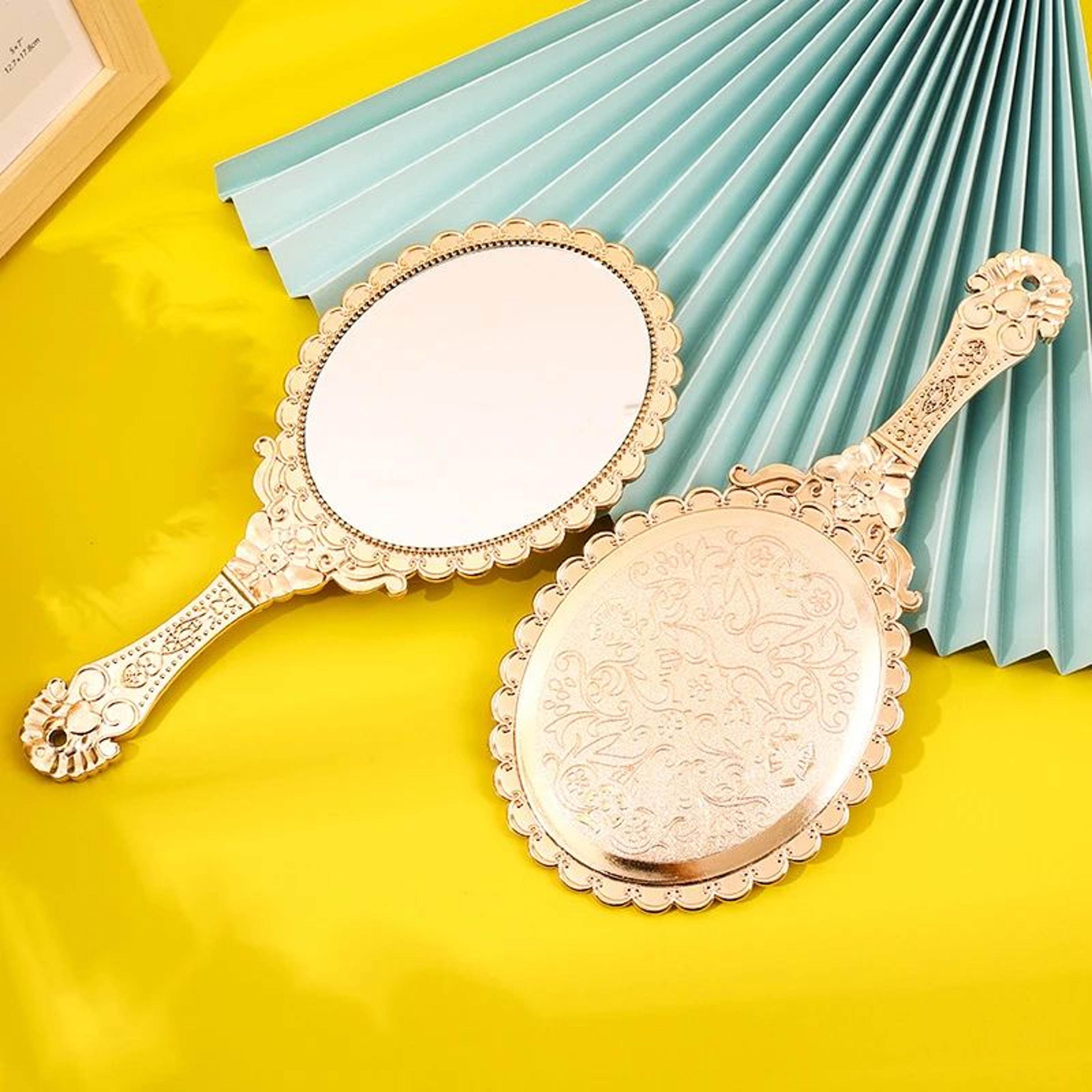 Rose Gold Vintage Handheld Makeup Mirror  Elegant Oval Compact Vanity Mirror For Travel Makeup Salo 3