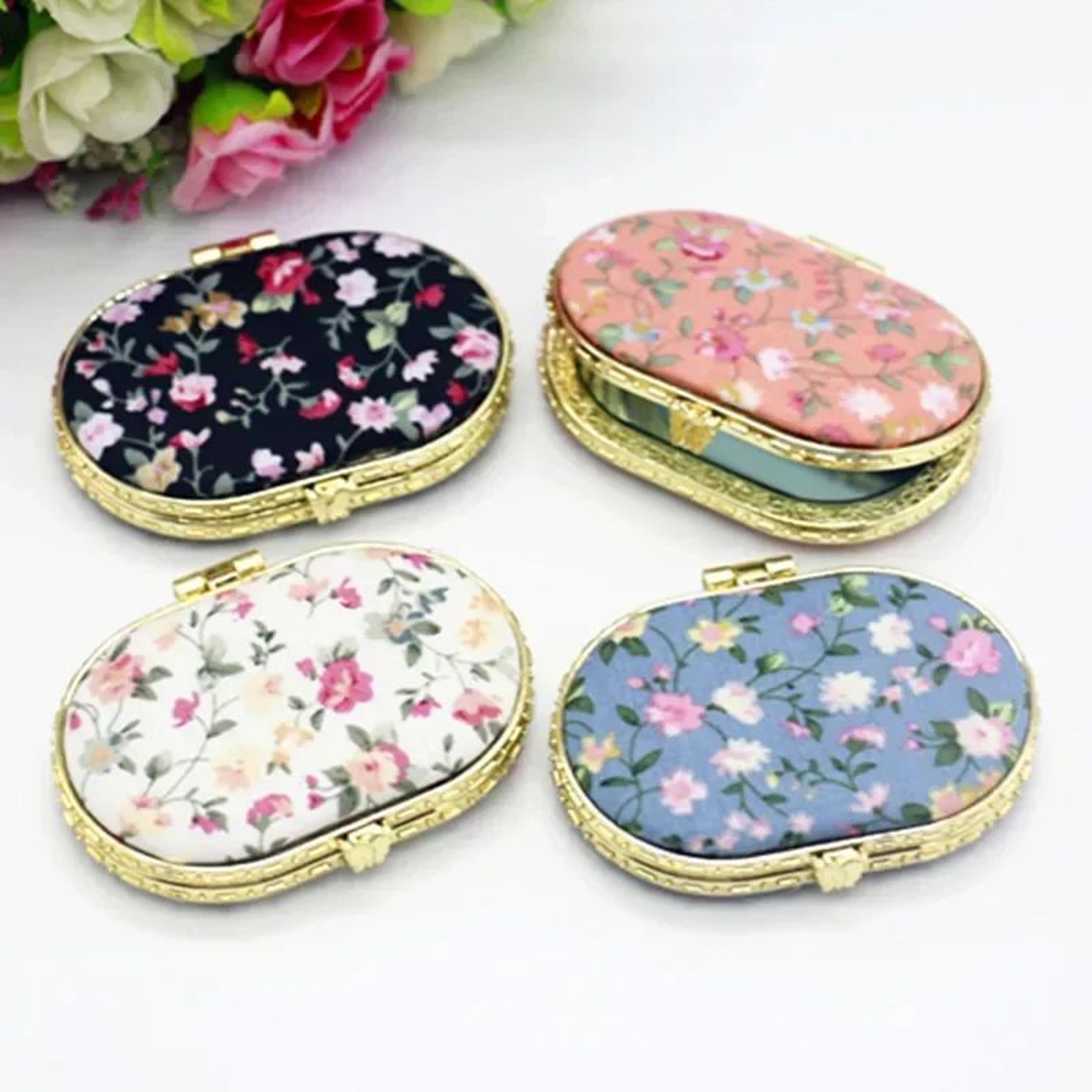 Vintage Floral Pocket Makeup Mirror  Portable DoubleSided Folding Compact Cosmetic Mirror For Women