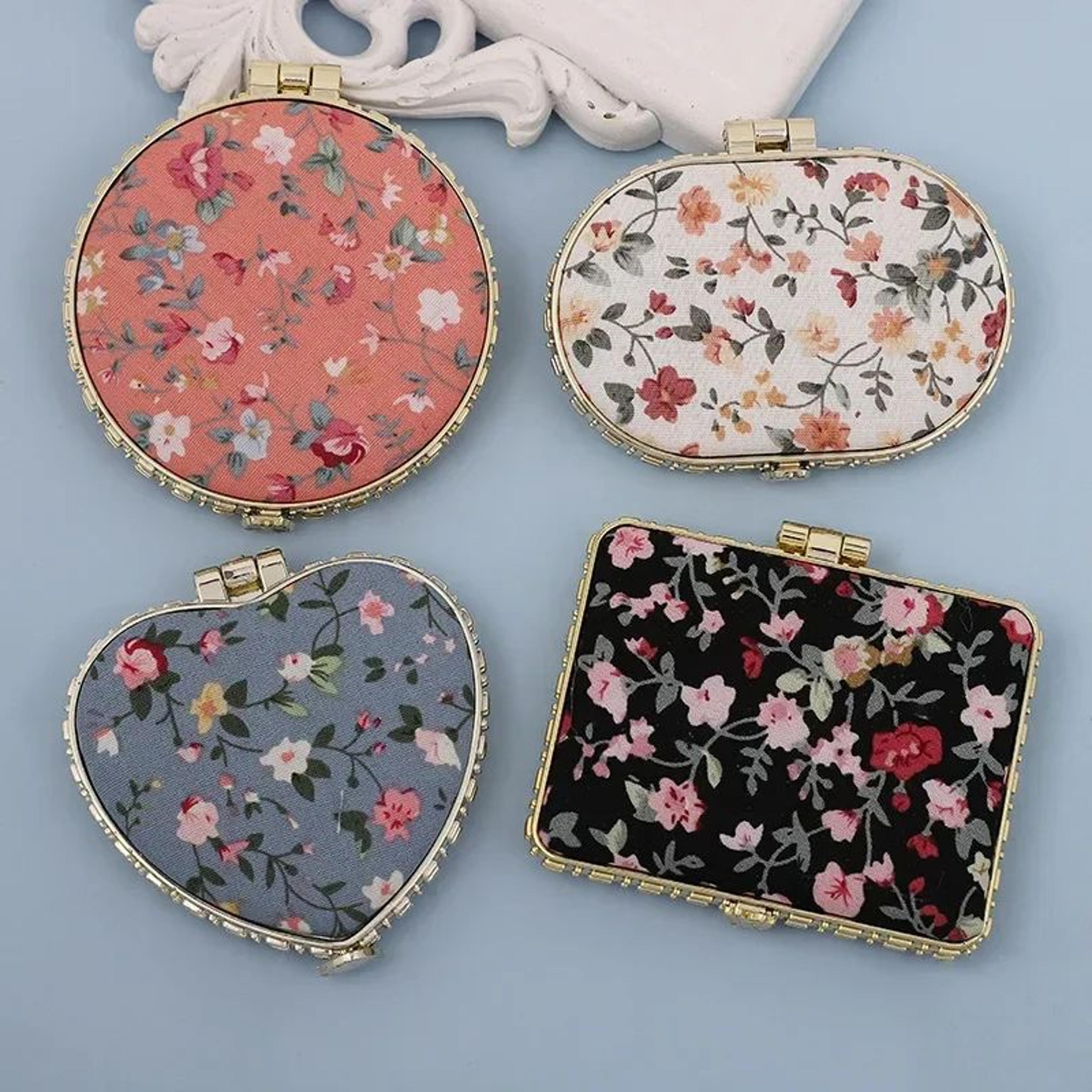 vintage floral pocket makeup mirror – portable double-sided folding compact cosmetic mirror for women gift purse travel