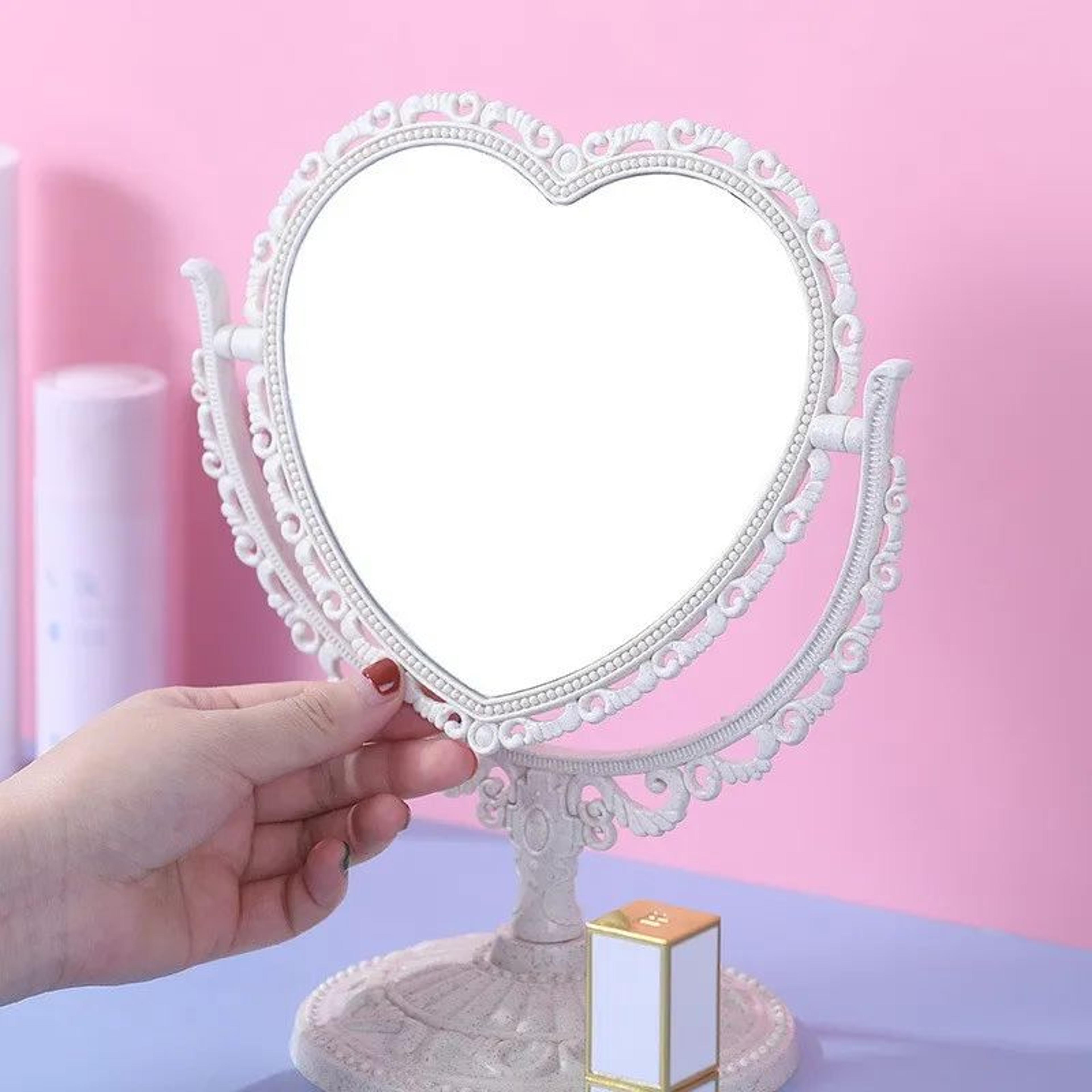 HeartShaped DoubleSided Makeup Mirror  1X Magnification Portable Desktop Vanity Mirror With Stable  9