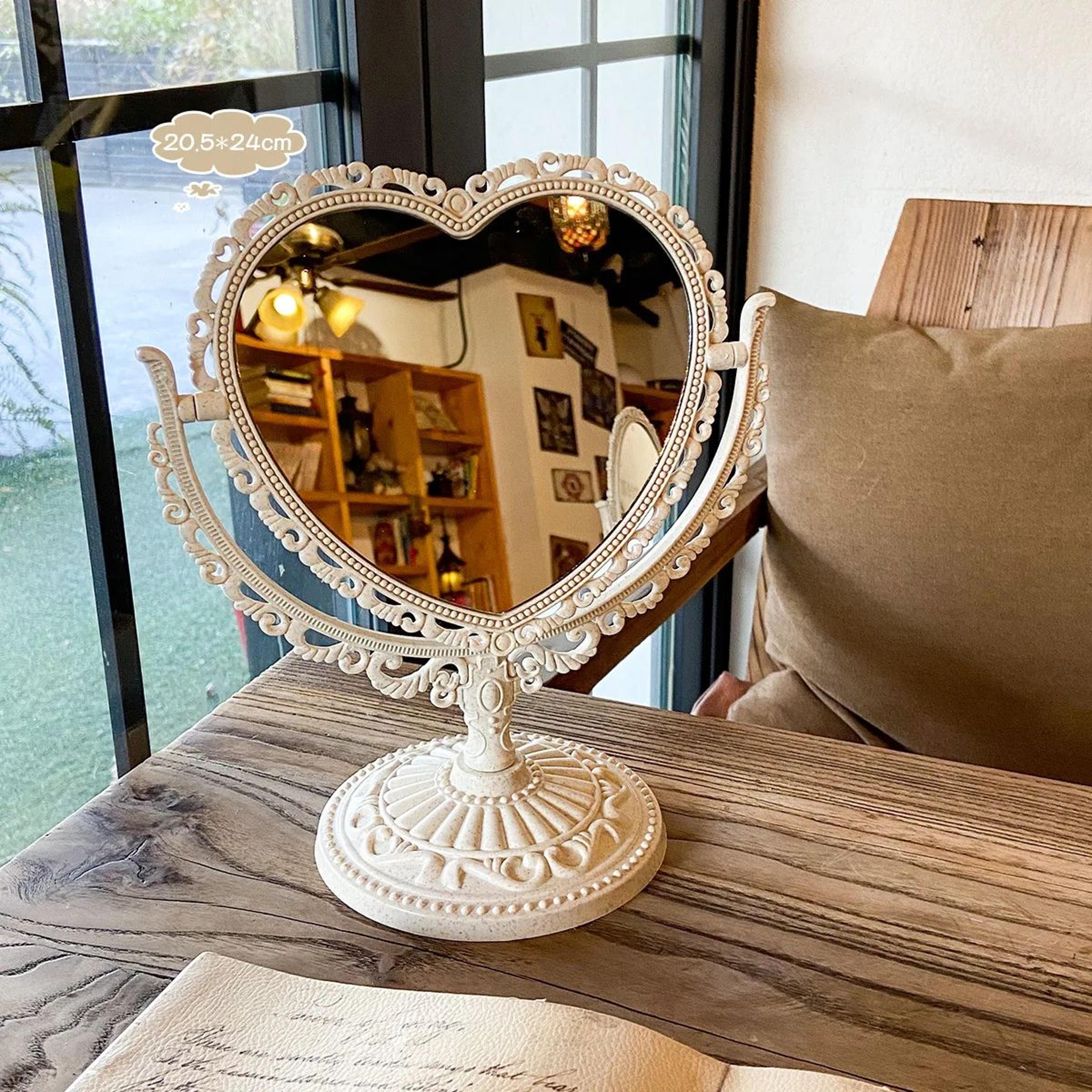 european retro desktop makeup mirror – heart-shaped & oval vanity dressing mirror for bedroom dorm decor and gifts