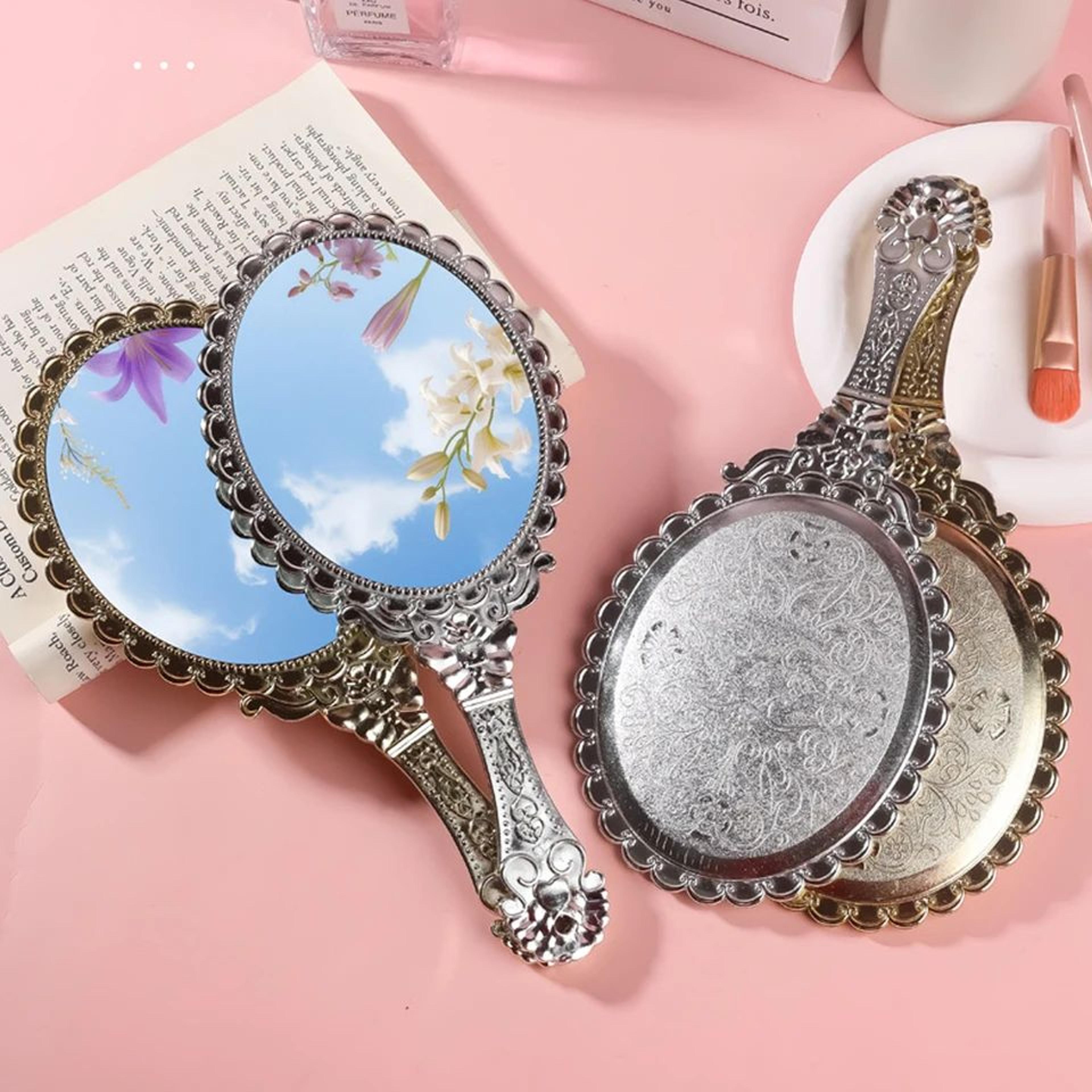 Vintage European Hand Mirror  Elegant Portable Makeup Mirror With Ornate Handle For Travel Vanity G 1