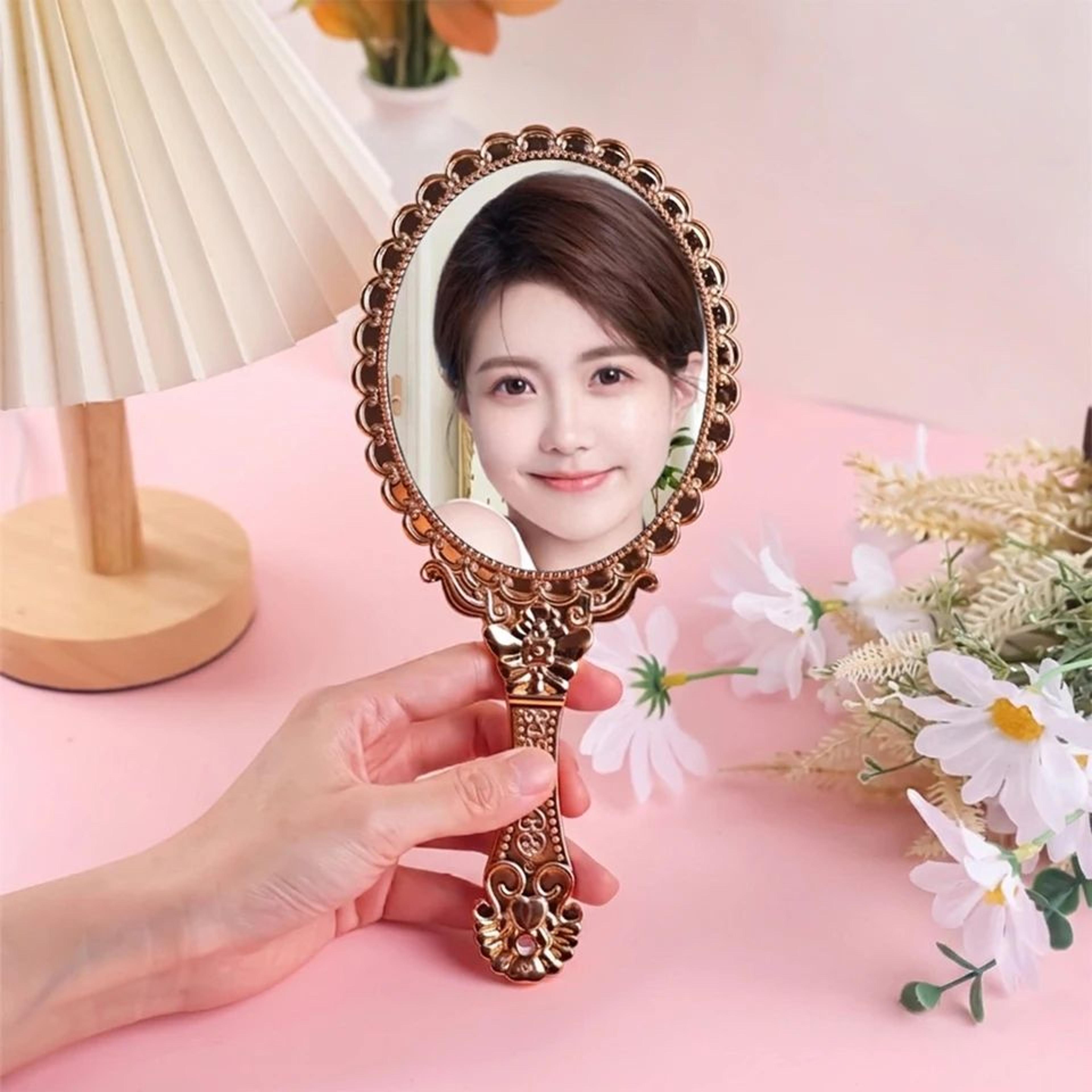 Vintage European Hand Mirror  Elegant Portable Makeup Mirror With Ornate Handle For Travel Vanity G 3