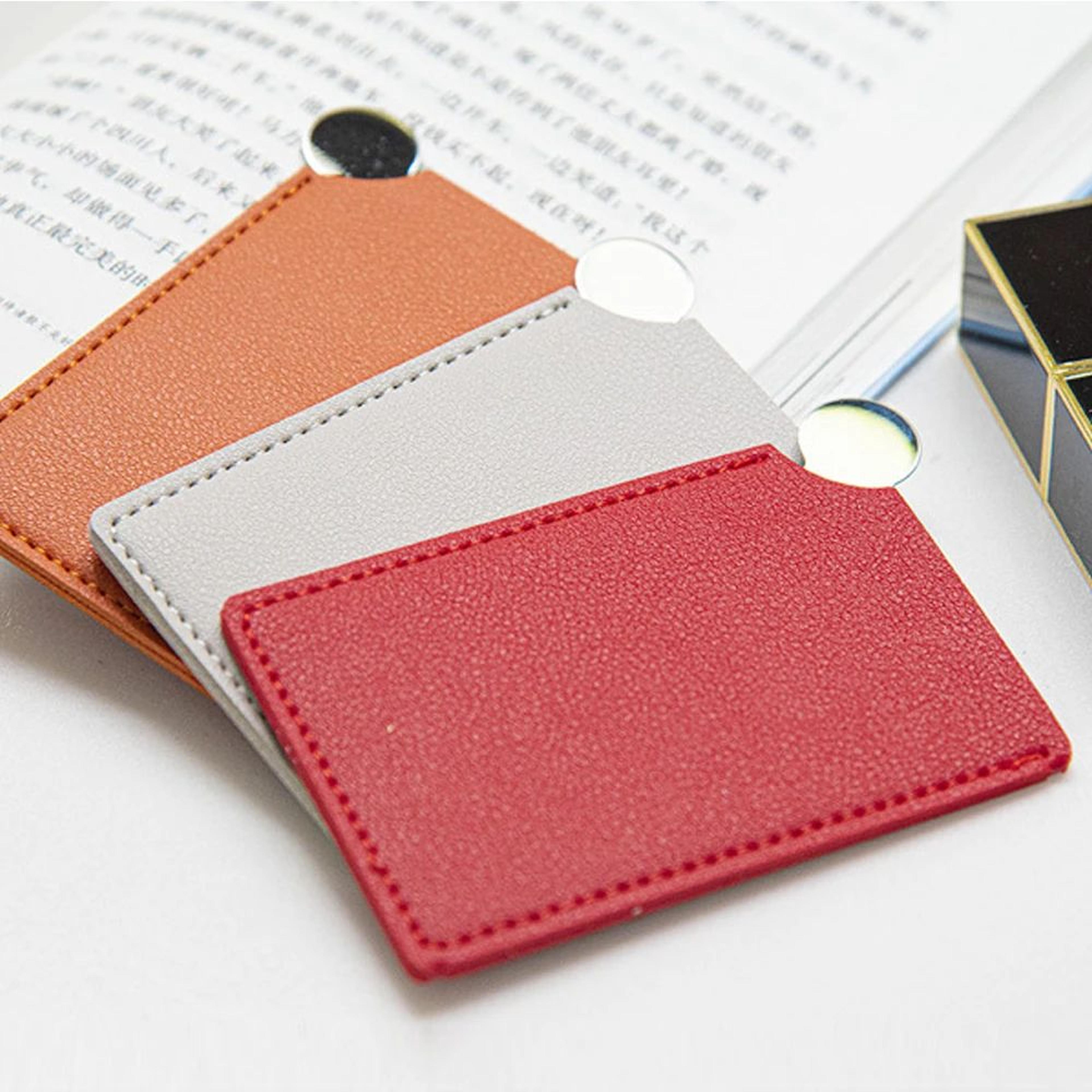 Unbreakable Stainless Steel Pocket Mirror  Compact Credit Card Size Makeup Mirror With PU Leather S 1