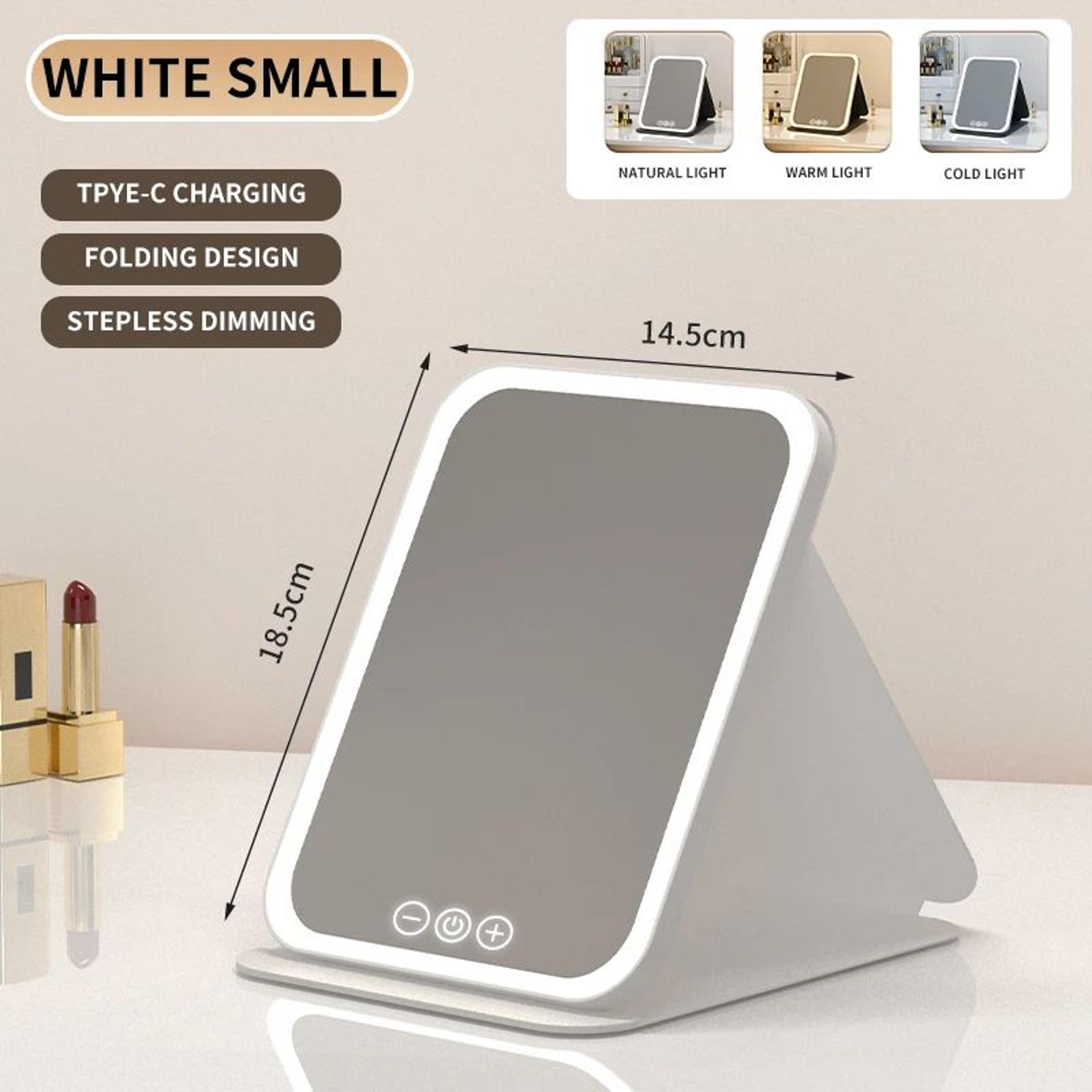 3 Color Dimmable LED Makeup Mirror  Rechargeable Foldable Touch Screen Vanity Mirror For Travel Hom 10