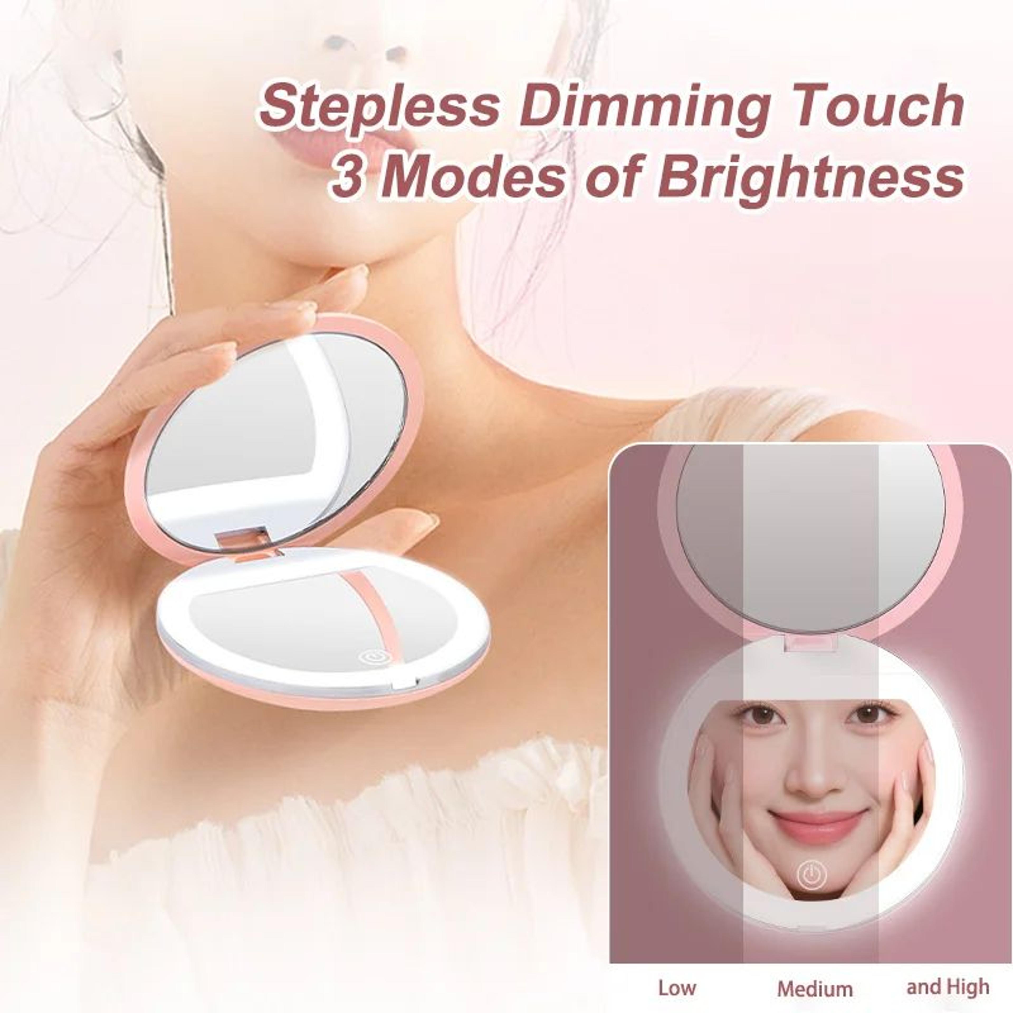 LED Compact Makeup Mirror  1X 3X Magnifying USB Rechargeable Pocket Purse Mirror For Women Travel B 1