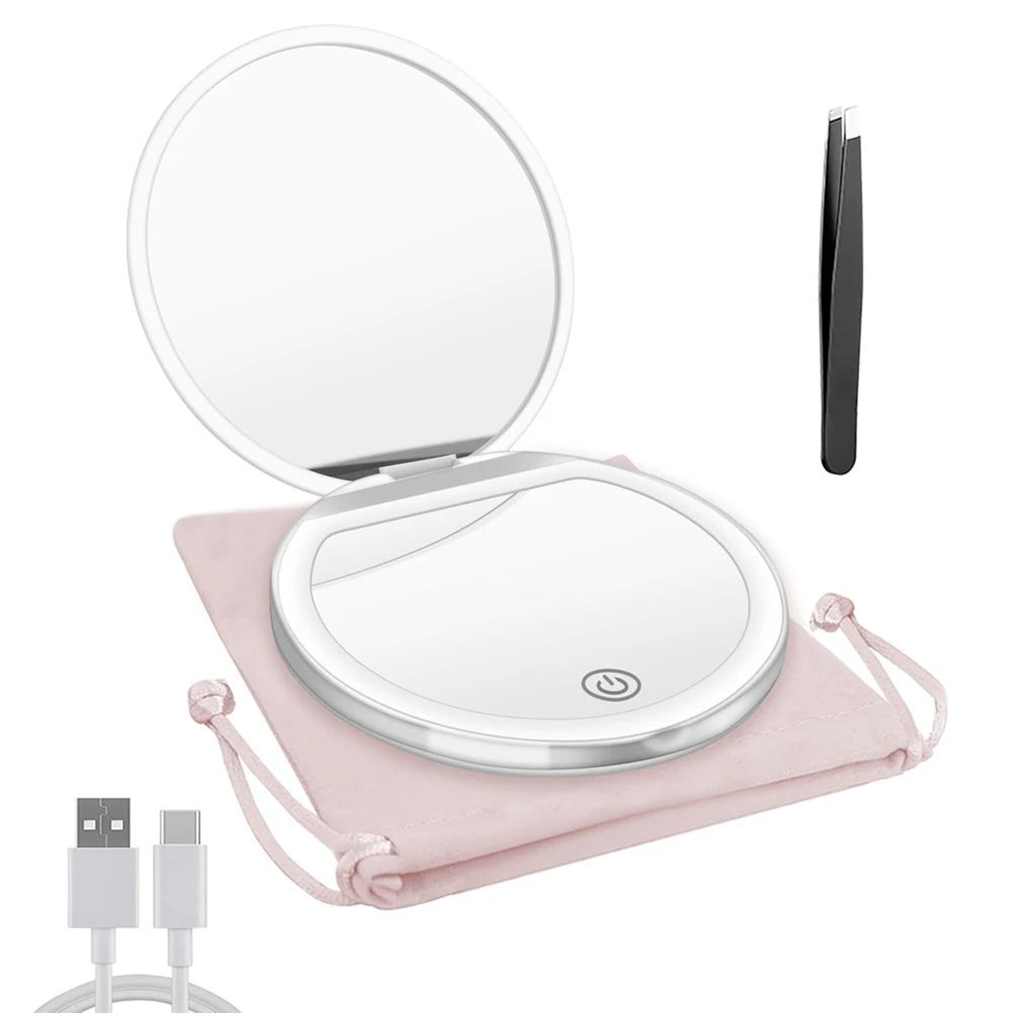 LED Compact Makeup Mirror  1X 3X Magnifying USB Rechargeable Pocket Purse Mirror For Women Travel B 8