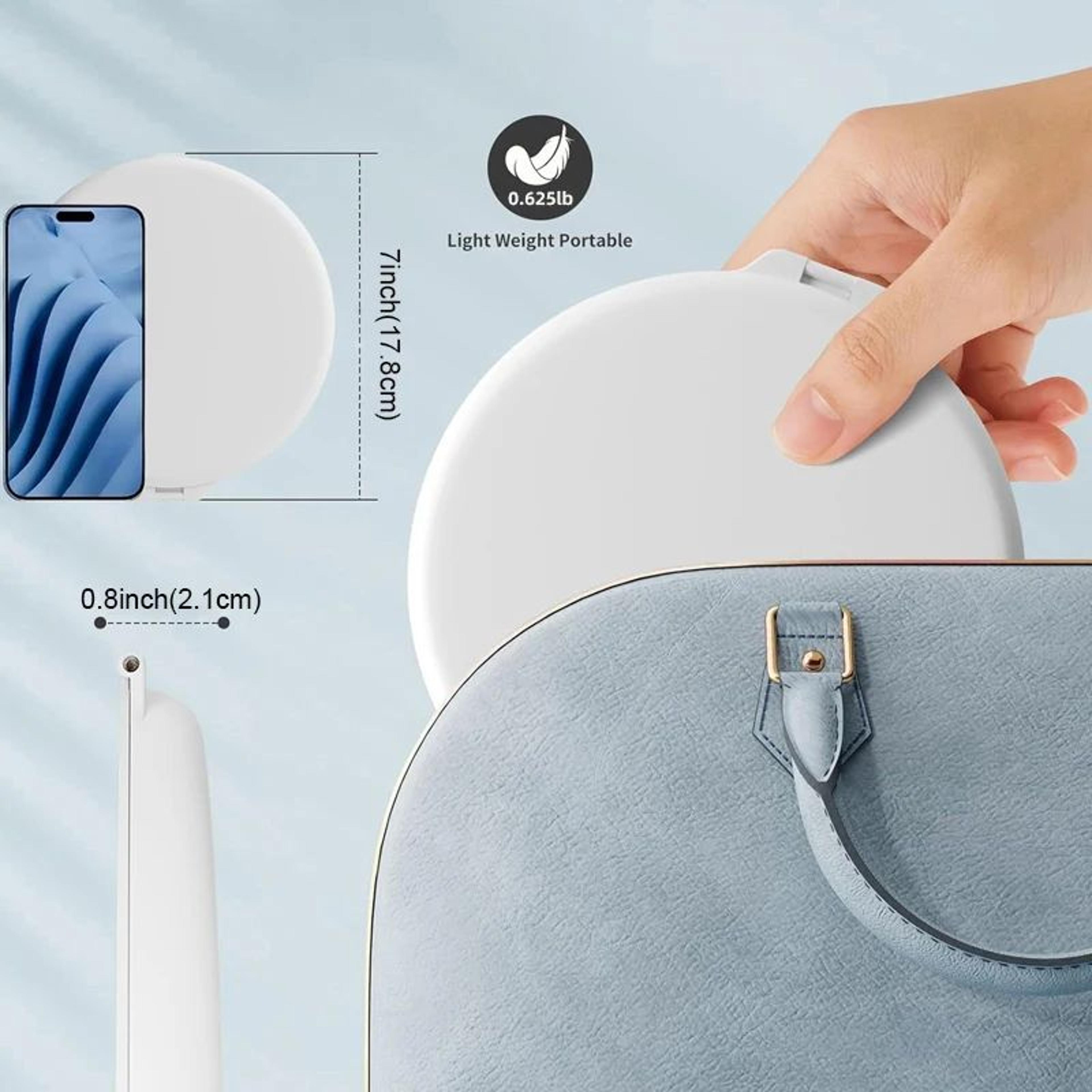 7 In Rechargeable LED Travel Makeup Mirror  Folding Portable Vanity Mirror With 3 Color Dimmable To 3