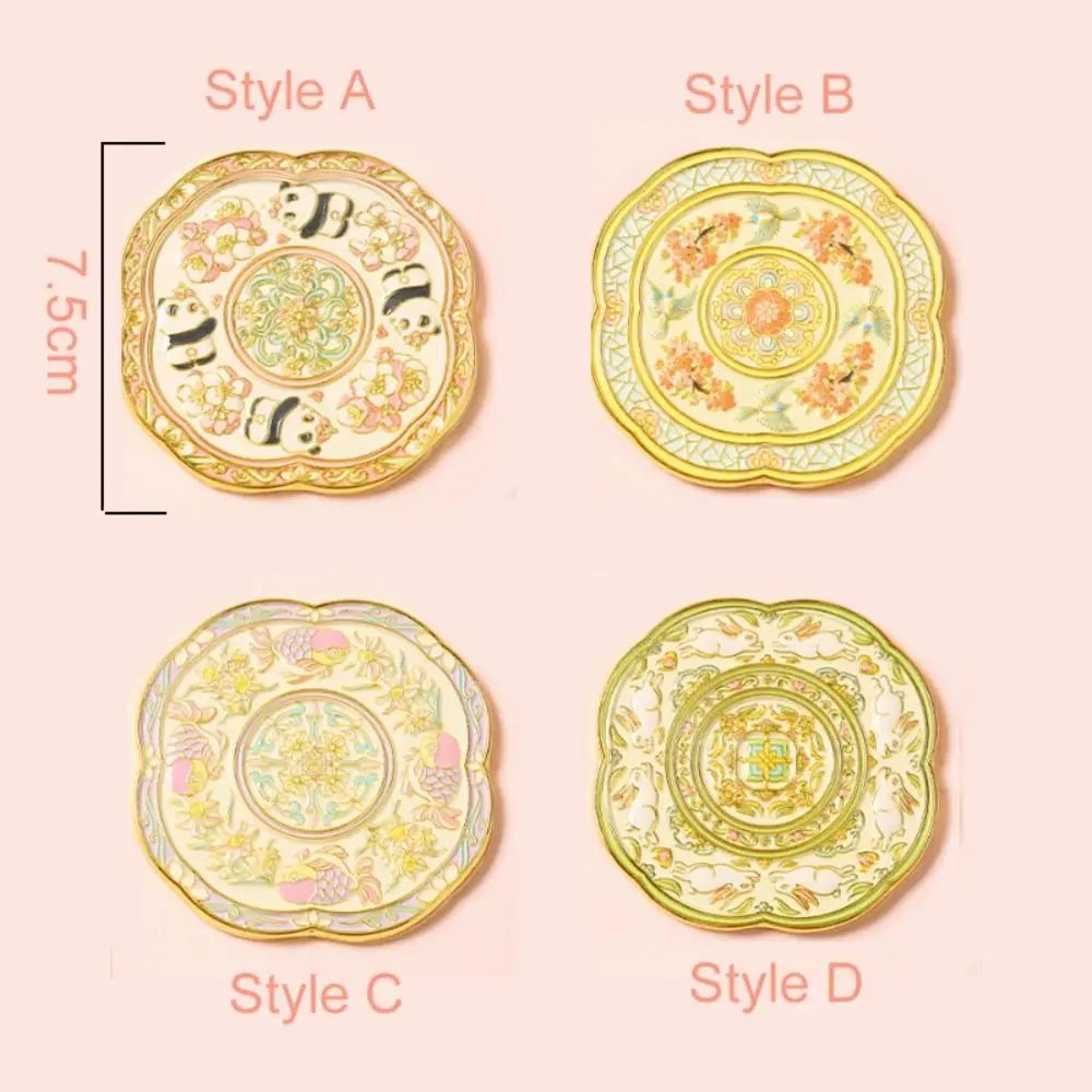 Chinese Style Pocket Mirror  Embossed Metal Handheld Makeup Mirror With Elegant Floral Pattern For  3