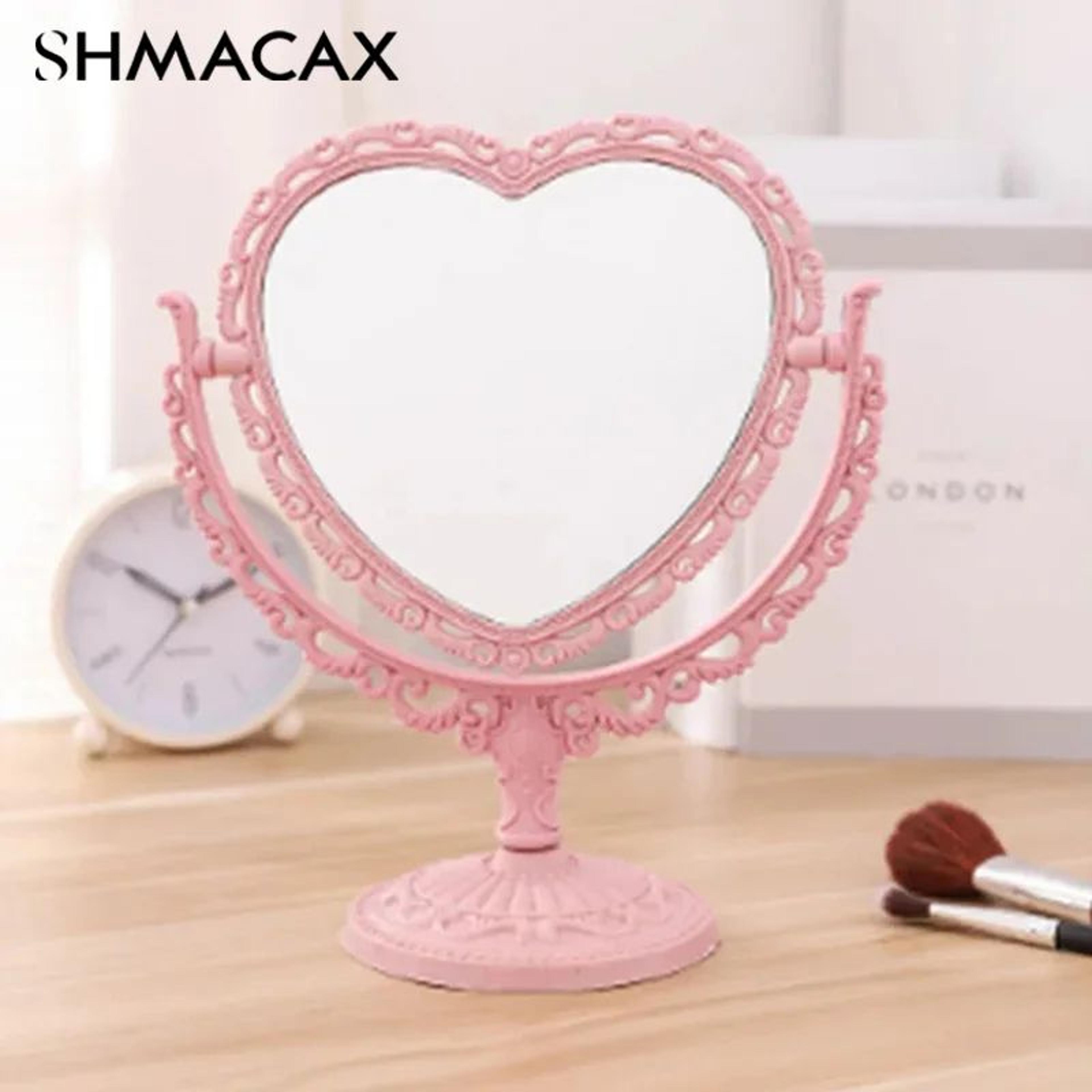 Heart Shaped Double Sided Vanity Mirror  Portable Desktop Makeup Mirror With Magnifying Glass  Stab