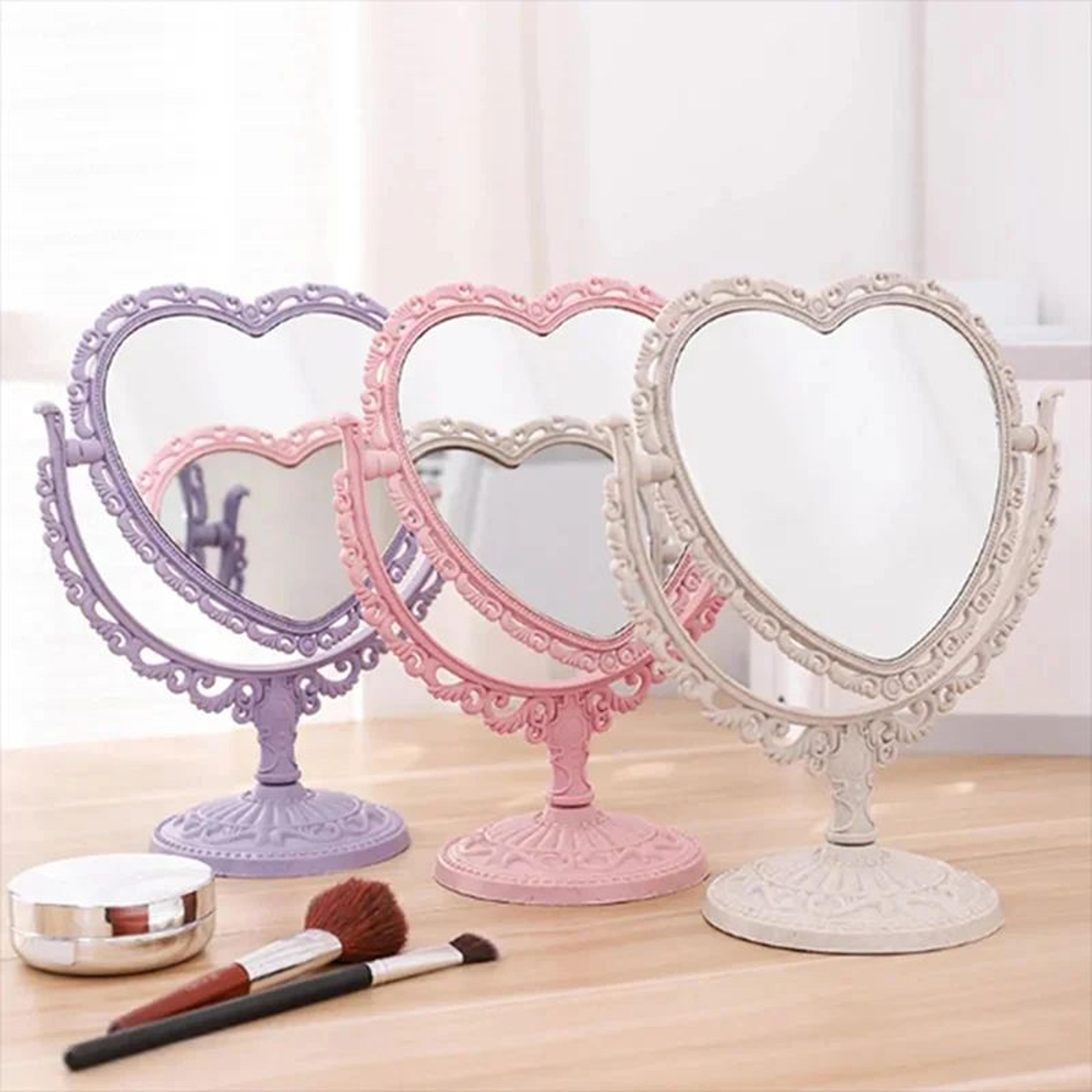 Heart Shaped DoubleSided Vanity Mirror  Portable Desktop Makeup Magnifying Mirror With Stable Stand 2