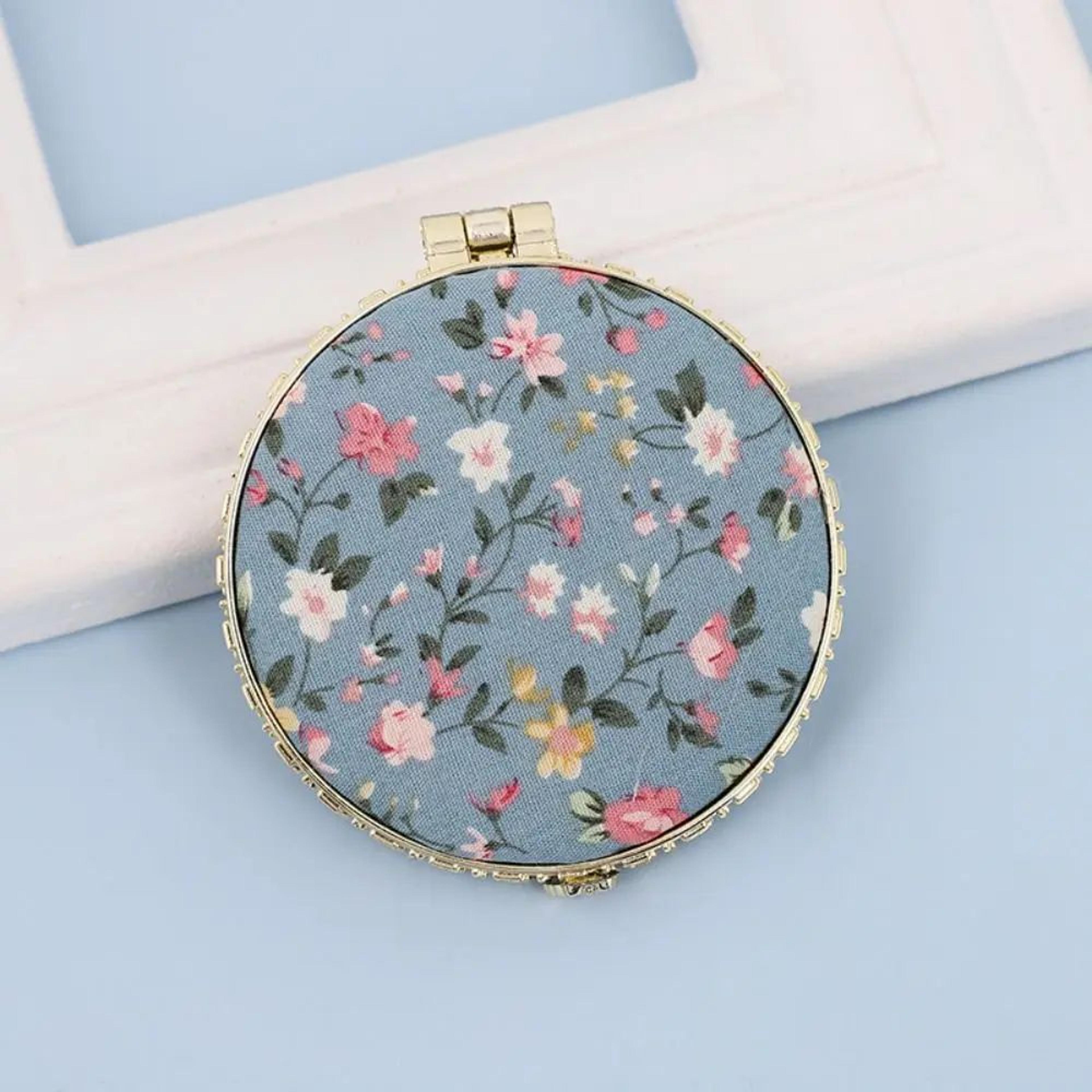 Vintage Floral Pocket Makeup Mirror  Foldable Mini Compact Hand Mirror With Cloth Cover For Purse T 9