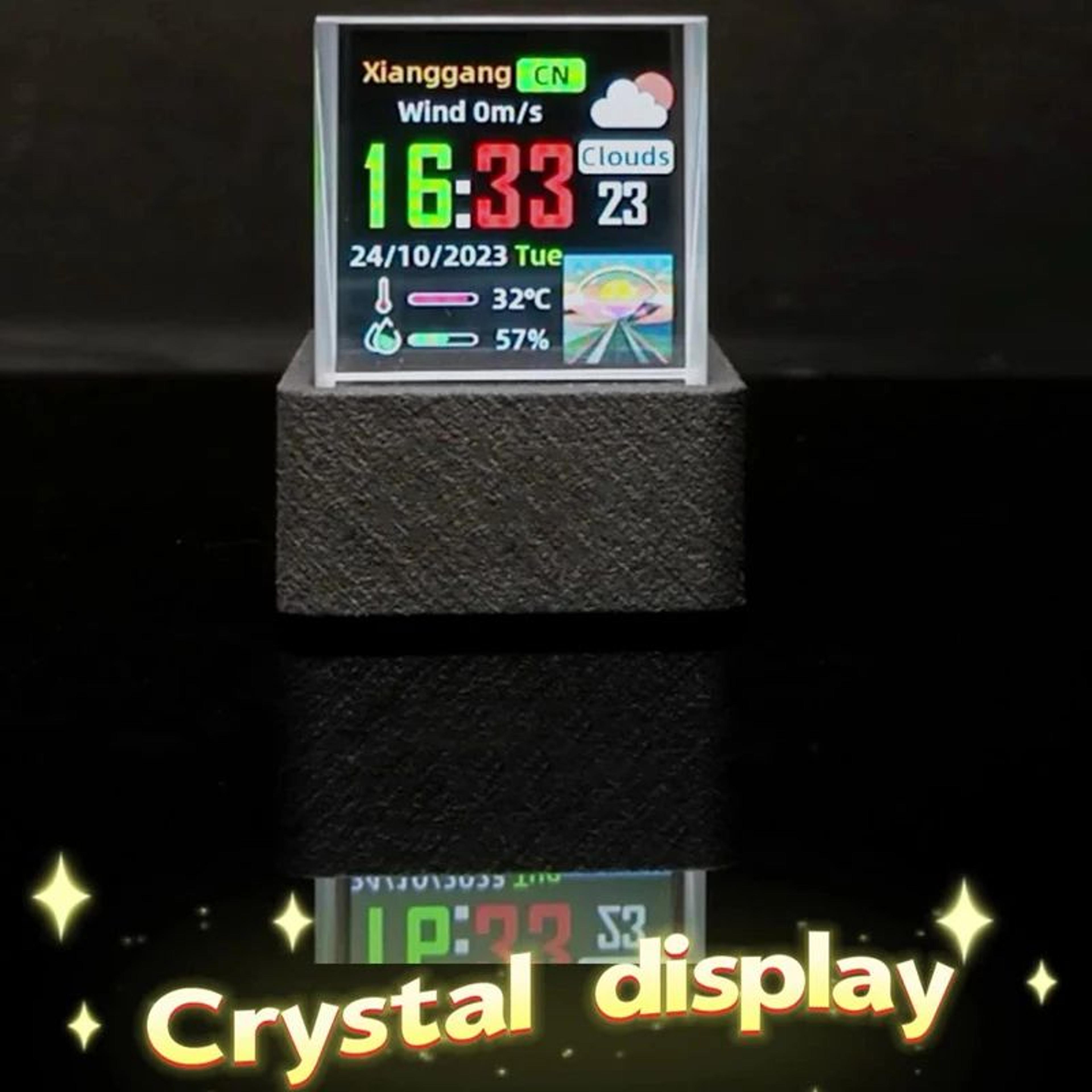 Crystal Cube Smart Weather Clock  WiFi Digital Desktop Photo Display With GIF Animations Album  Hol 4