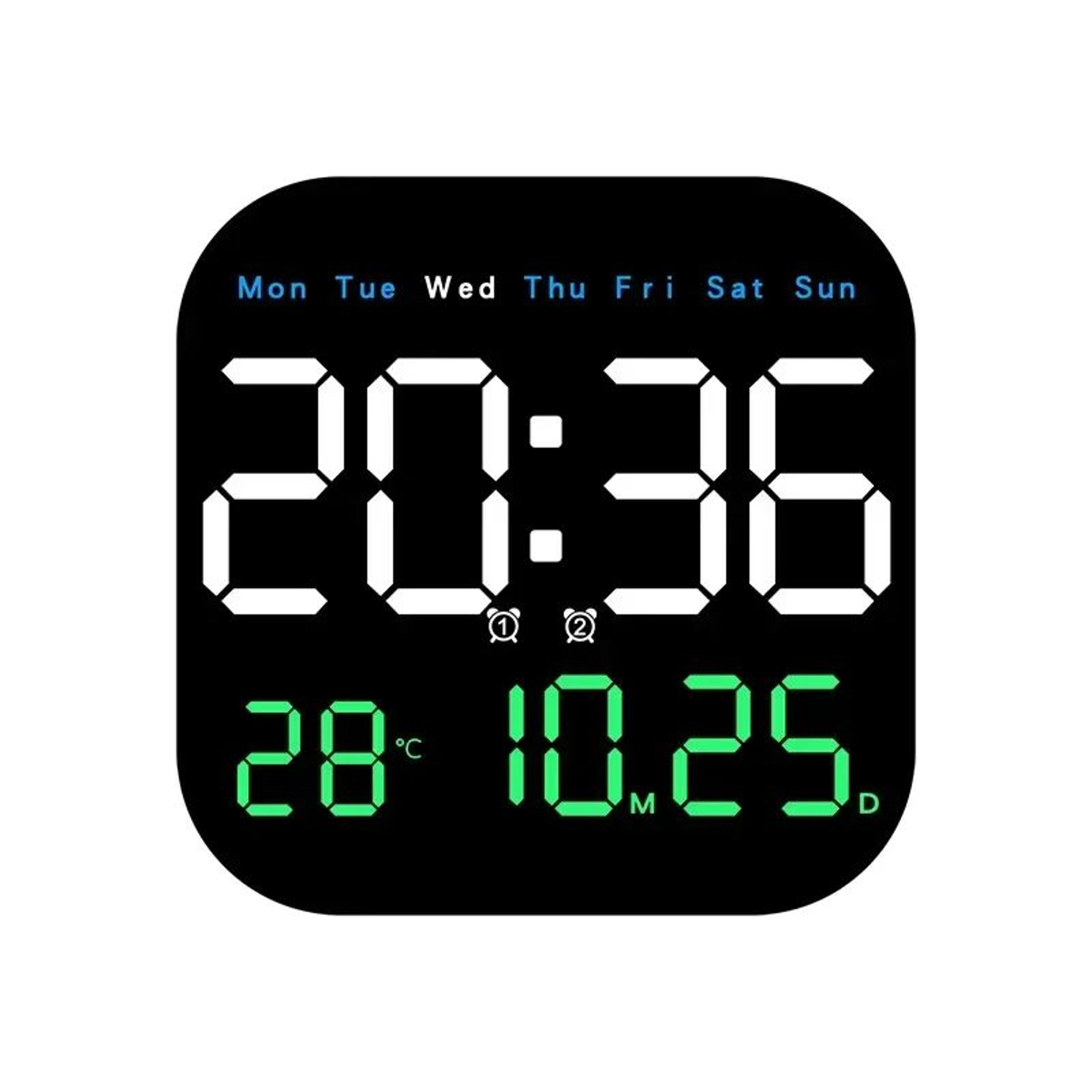 Digital LED Wall Clock  728 In Remote Alarm Clock With Temperature Date Week Display 10Level Bright 6