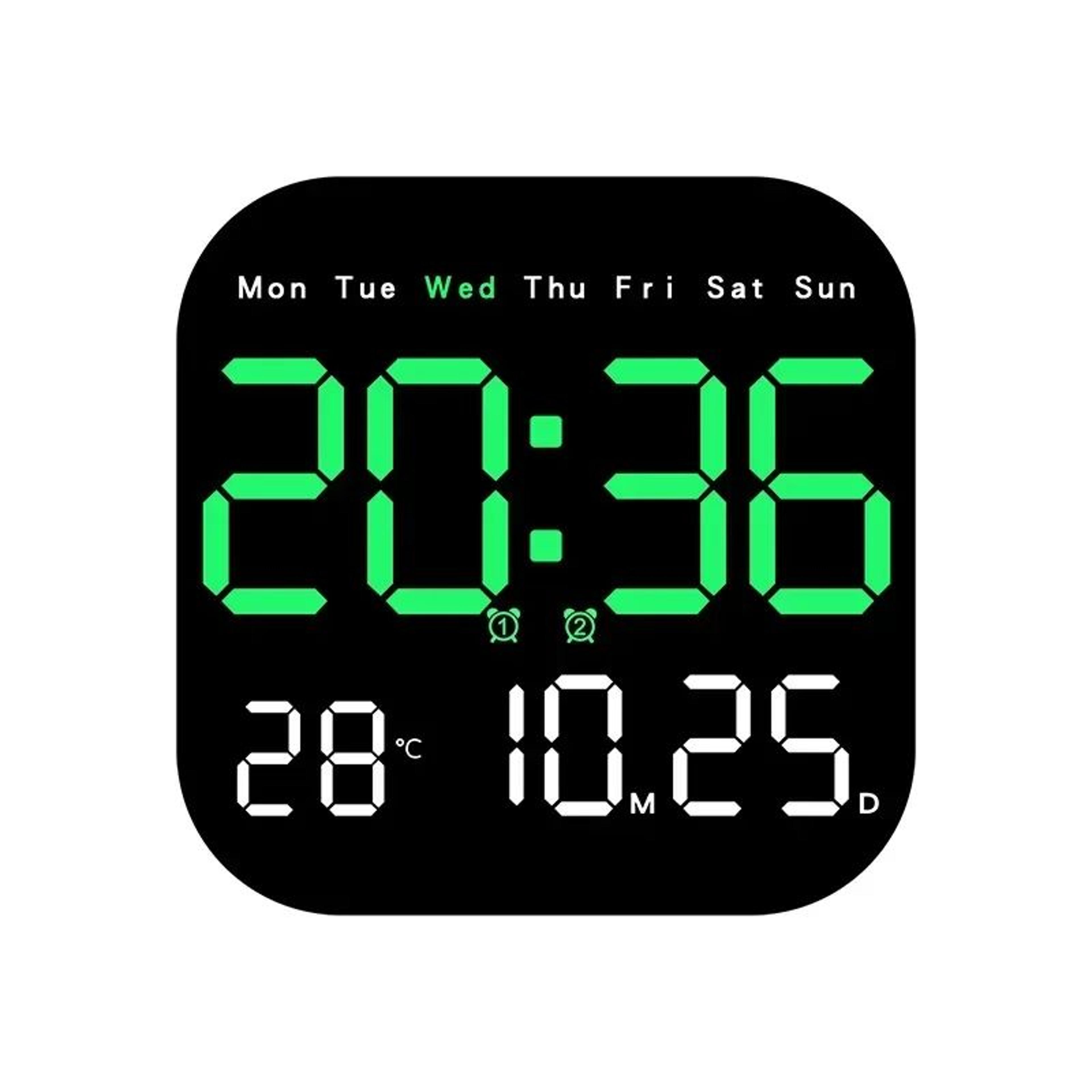 Digital LED Wall Clock  728 In Remote Alarm Clock With Temperature Date Week Display 10Level Bright 7