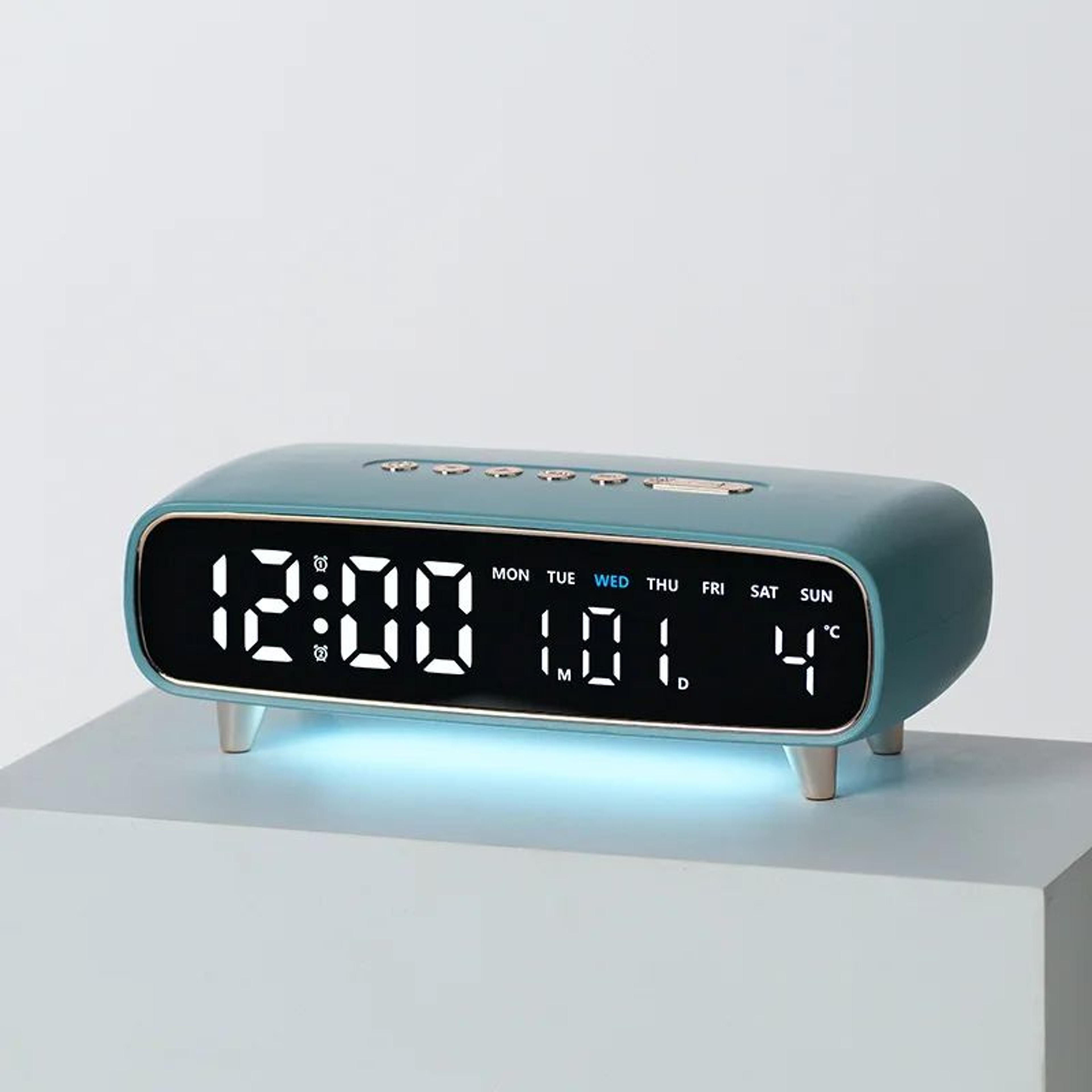 LED Digital Alarm Clock  Voice Control Desk Clock With Temperature Date Week Dual Alarms Timer  Amb 14