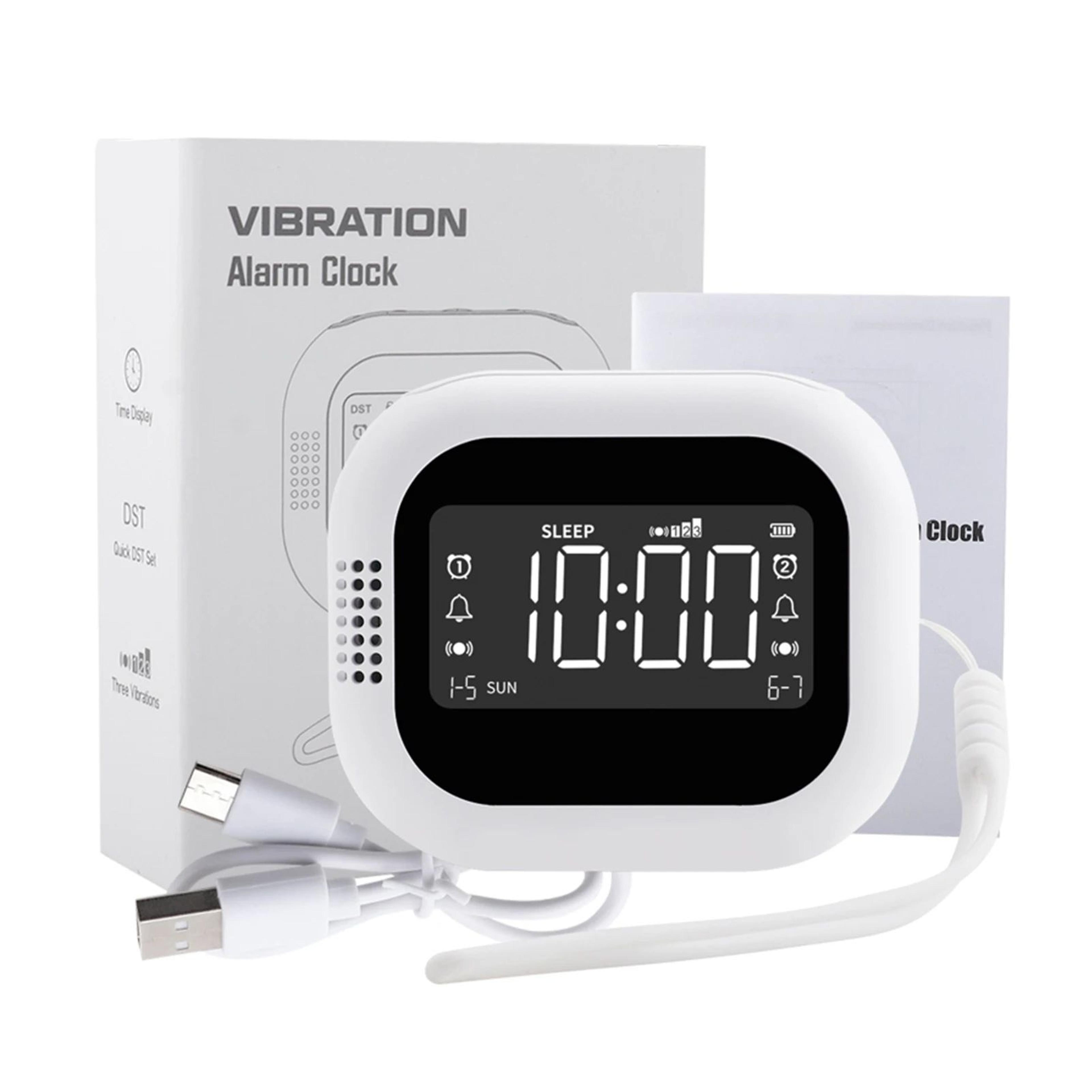 Rechargeable Vibration Alarm Clock  LED Display Bed Shaker With White Noise Natural Sounds For Heav 6