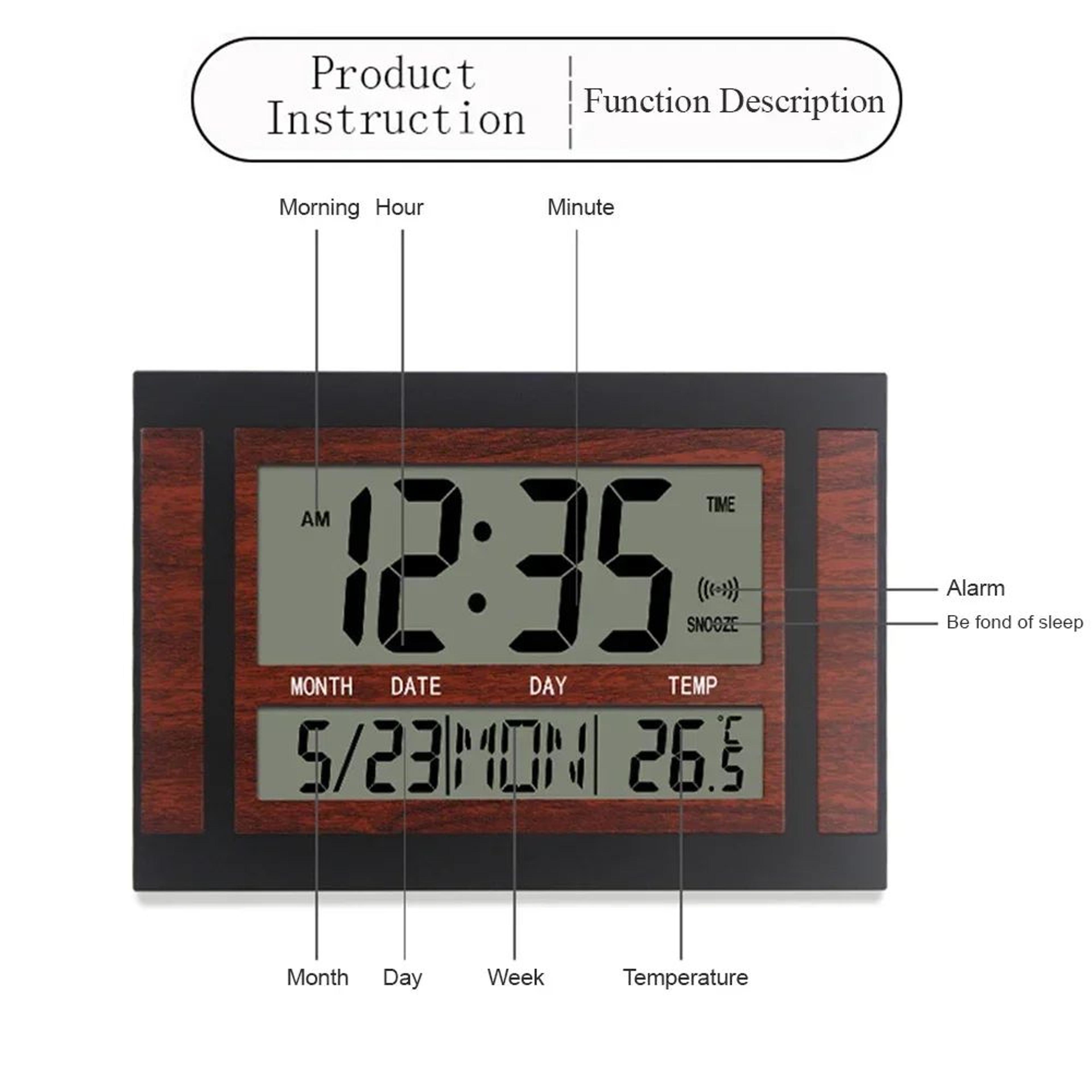 Modern Digital LCD Wall  Desk Clock  Large HD Display With Temperature Calendar For Bedroom Office  3